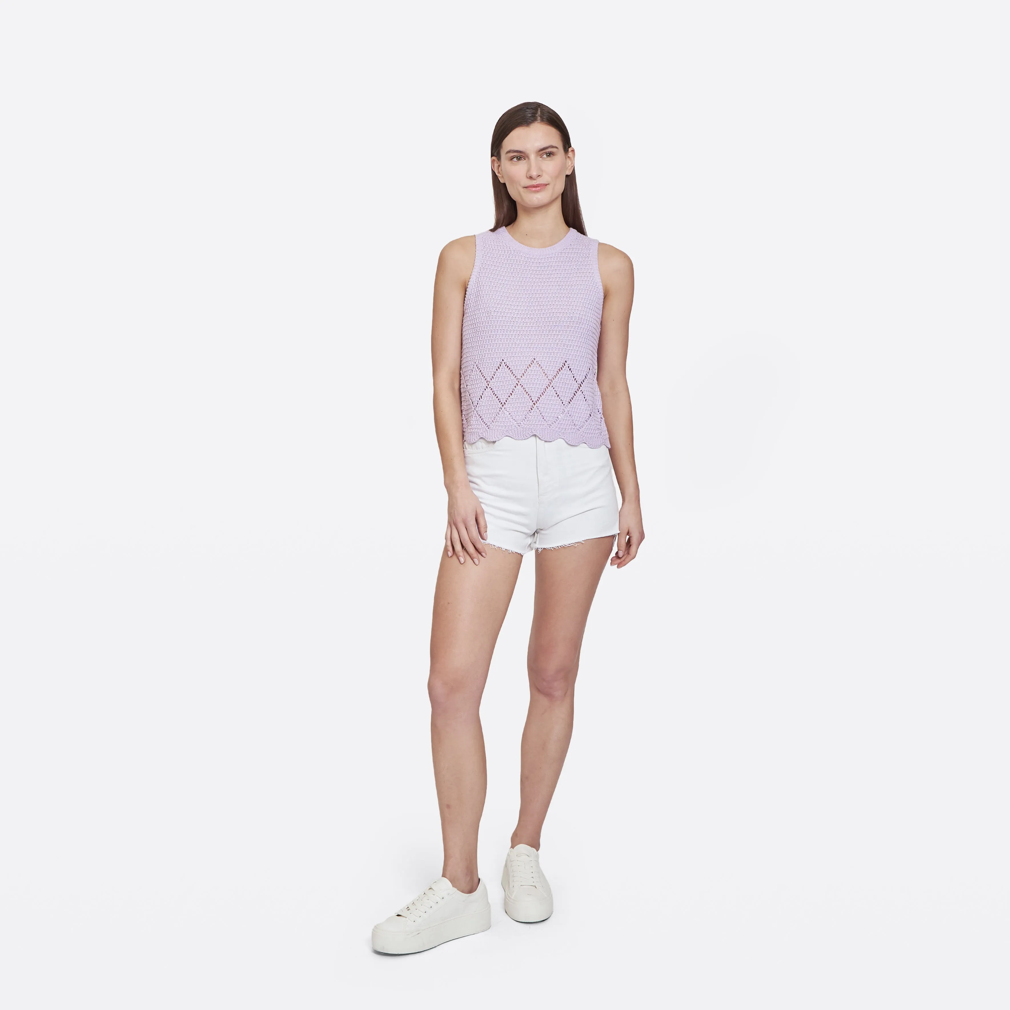 Texture Stitch Shell w/ Pointelle Diamond Border in Violet sold by Autumn Cashmere product image thumbnail 2