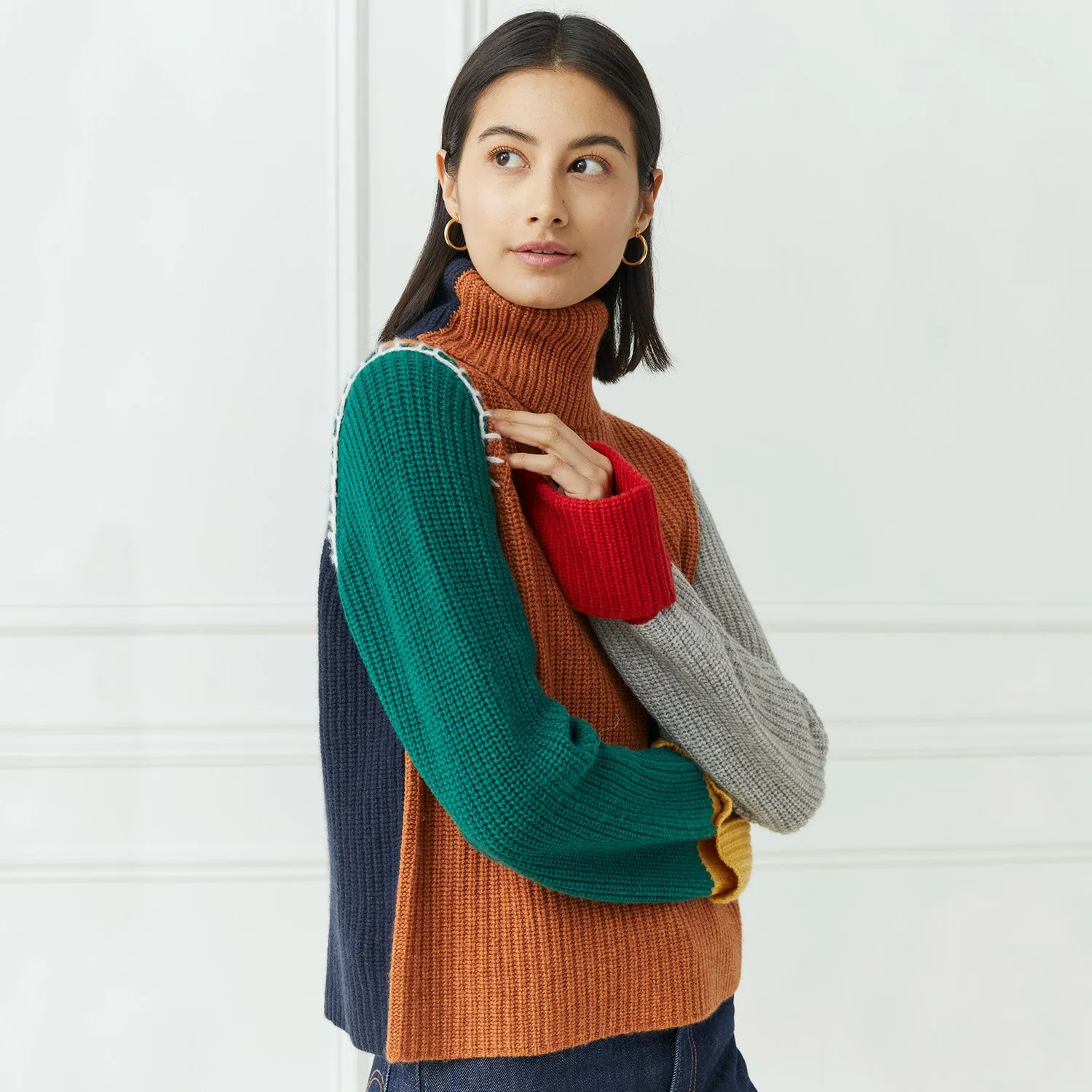 Shaker Stitch Color Block w/ Blanket Stitched Seams sold by Autumn Cashmere