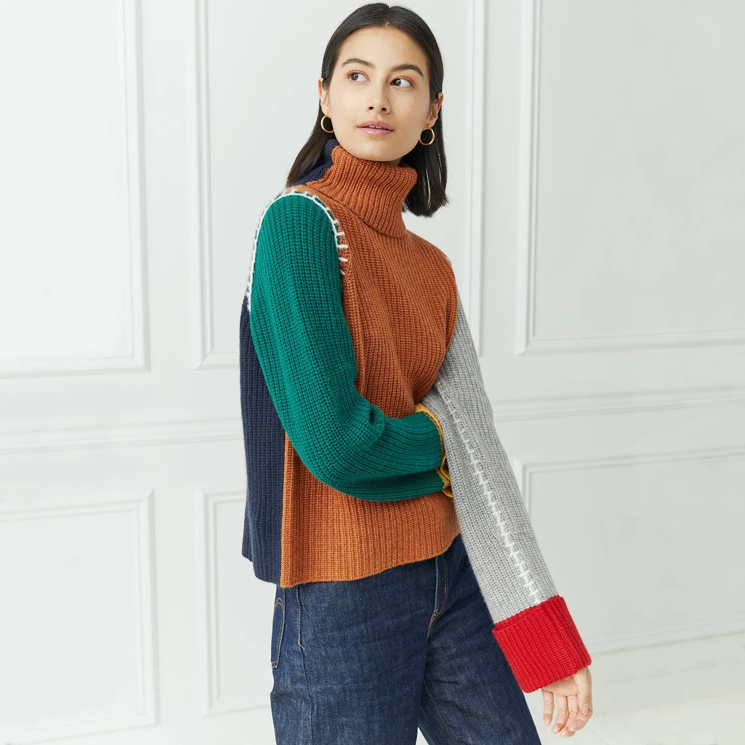 Shaker Stitch Color Block w/ Blanket Stitched Seams sold by Autumn Cashmere product image thumbnail 2