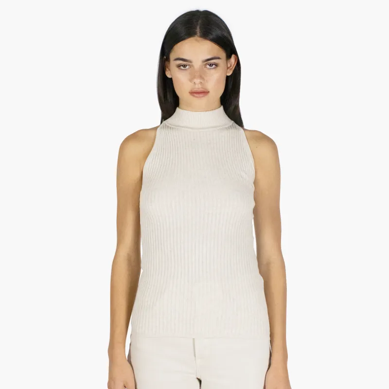 Rib Mock Halter in Natural sold by Autumn Cashmere
