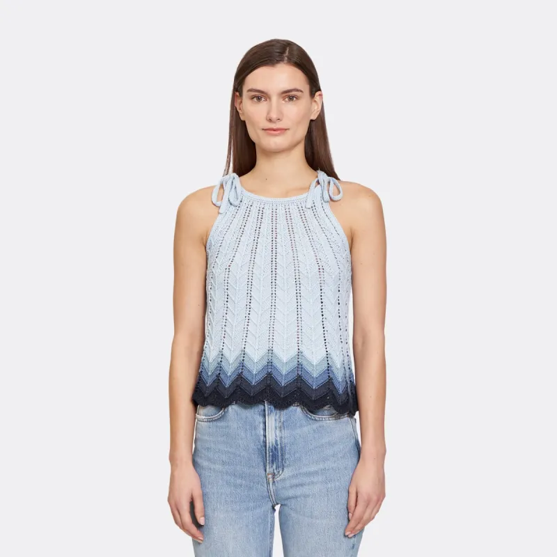 Zig Zag Stitch Flared Halter Tank in Glacier Blues Combo sold by Autumn Cashmere