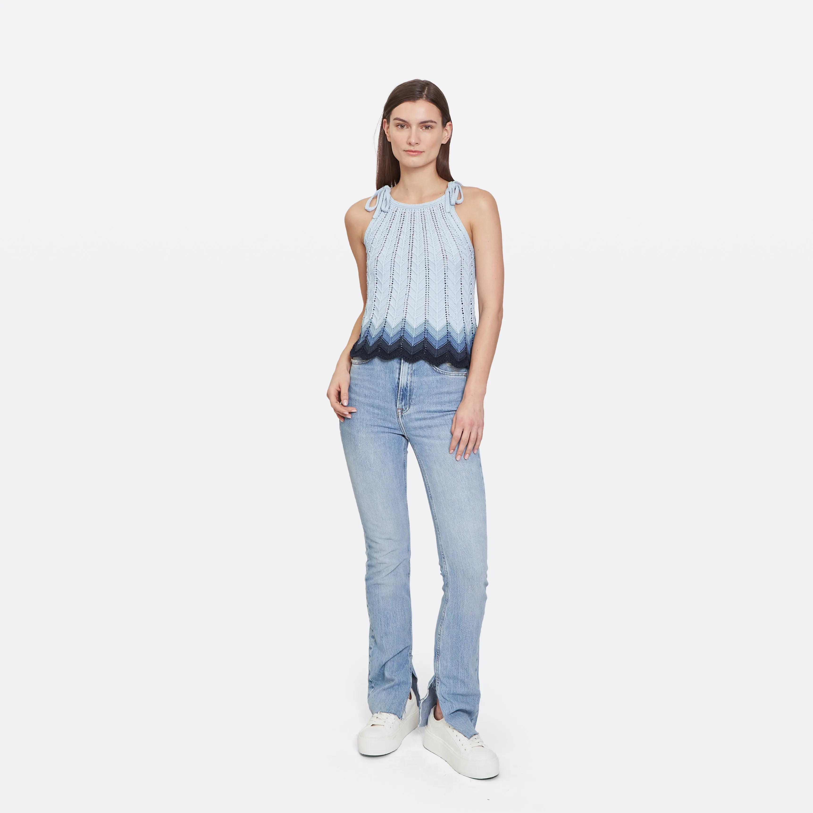 Zig Zag Stitch Flared Halter Tank in Glacier Blues Combo sold by Autumn Cashmere product image thumbnail 2