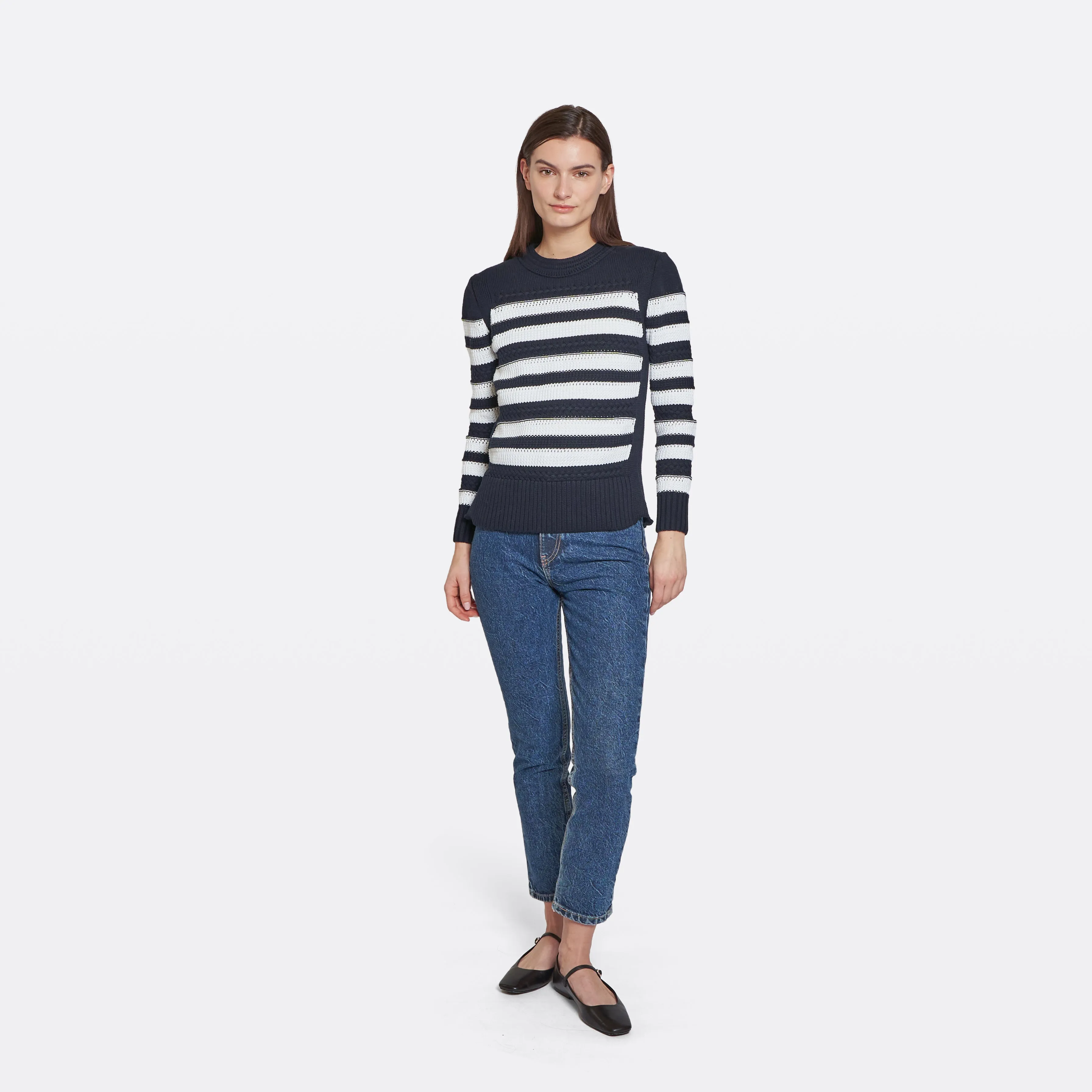 Mixed Stitch Stripe Crew in Navy/Bleach sold by Autumn Cashmere product image thumbnail 4