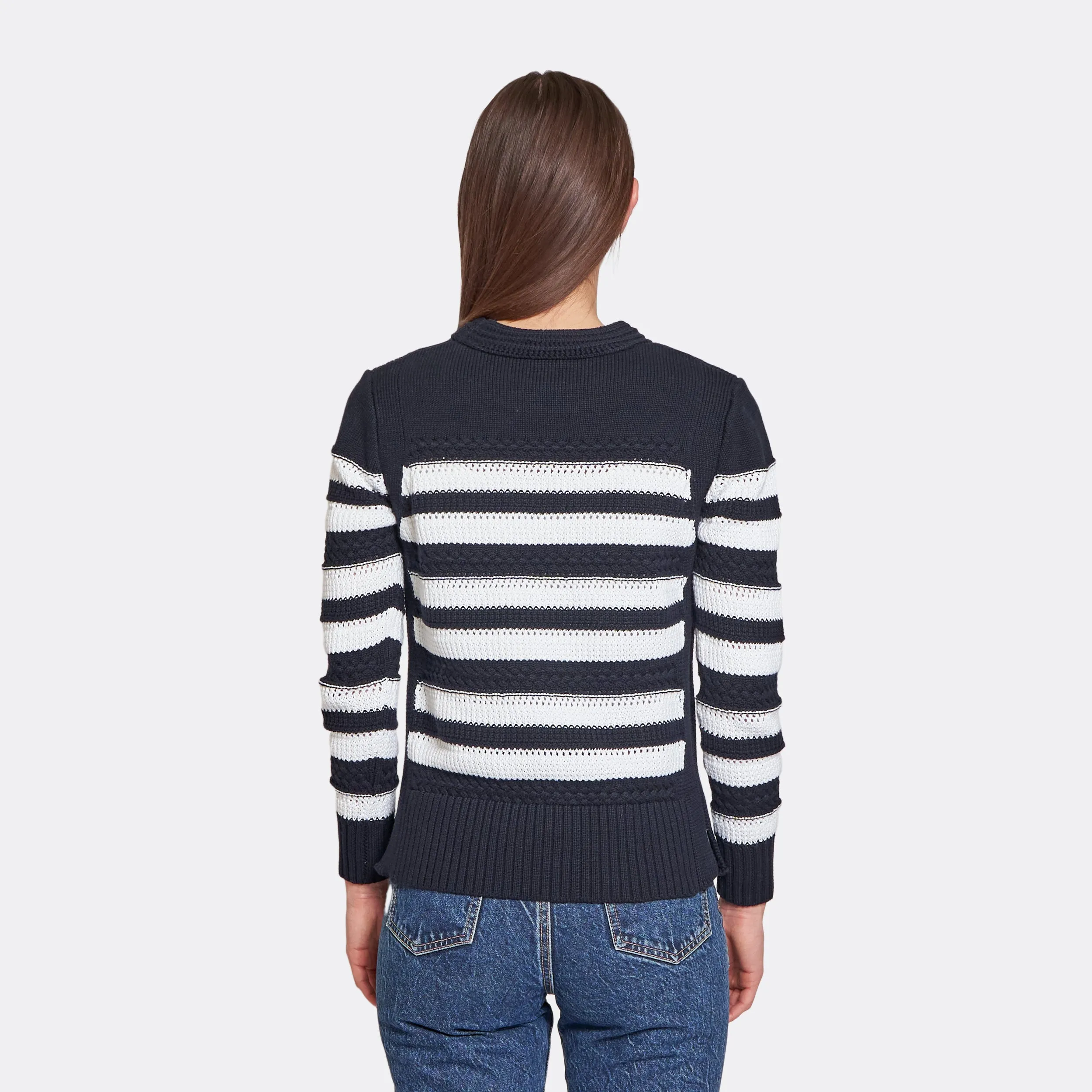 Mixed Stitch Stripe Crew in Navy/Bleach sold by Autumn Cashmere product image thumbnail 3