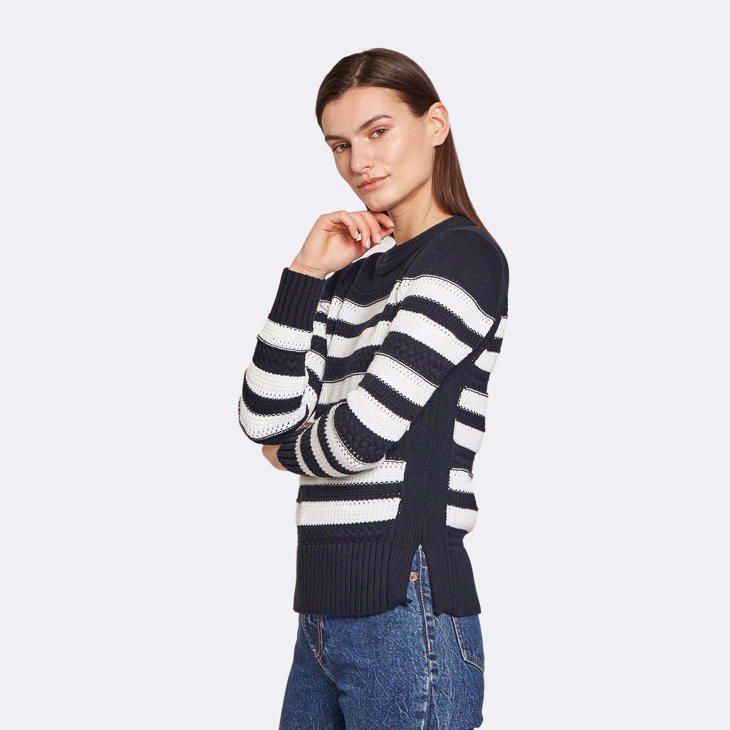 Mixed Stitch Stripe Crew in Navy/Bleach sold by Autumn Cashmere product image thumbnail 2