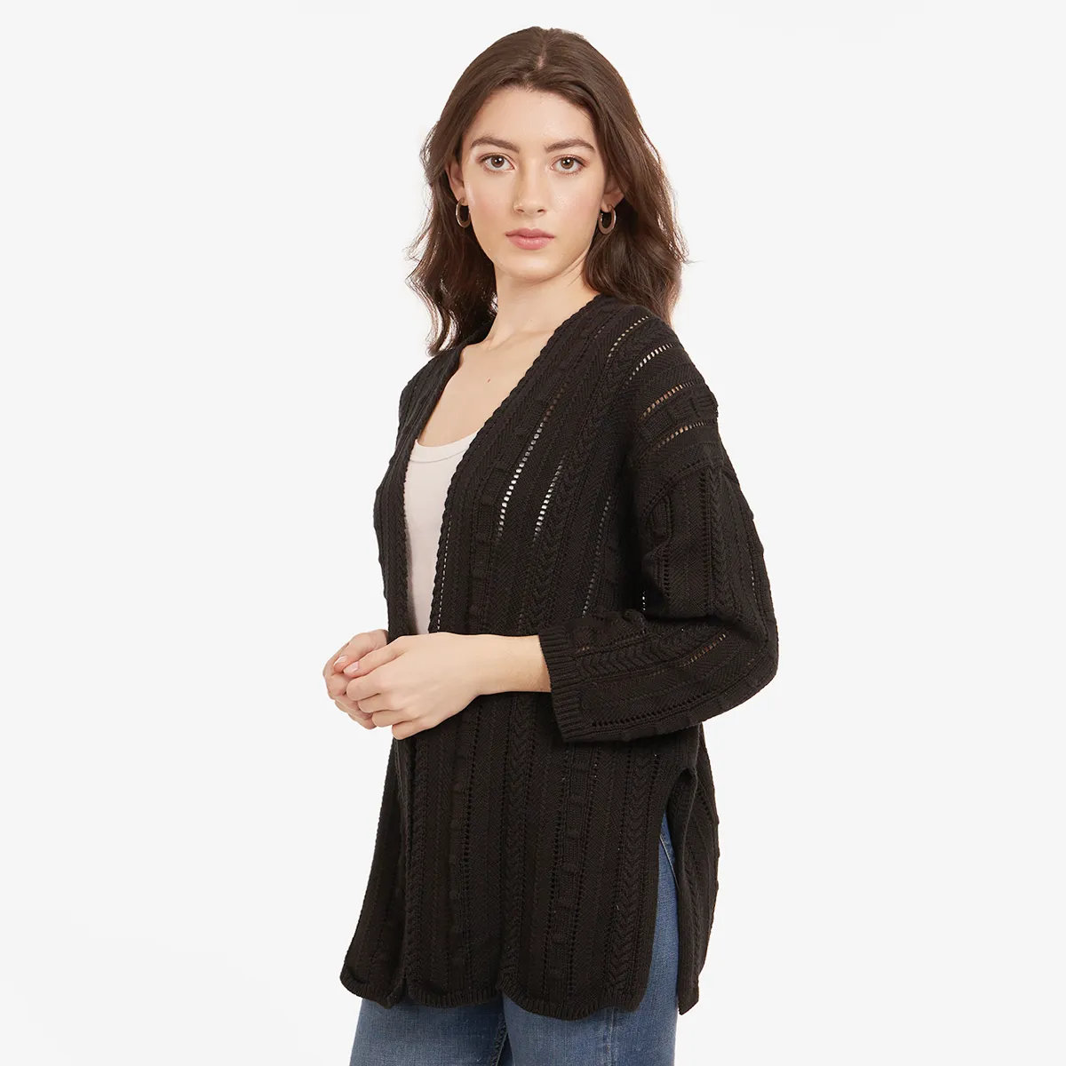 Open Pointelle Duster in Black sold by Autumn Cashmere product image thumbnail 2