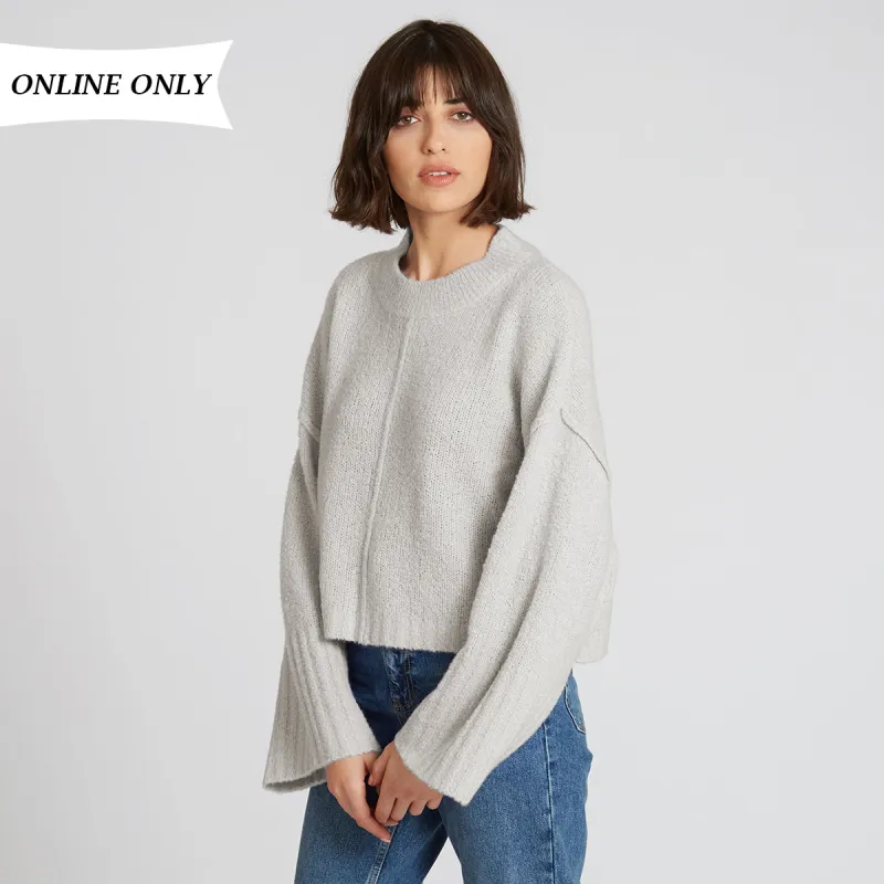 Crop Crew with Exposed Seams in Chalk sold by Autumn Cashmere