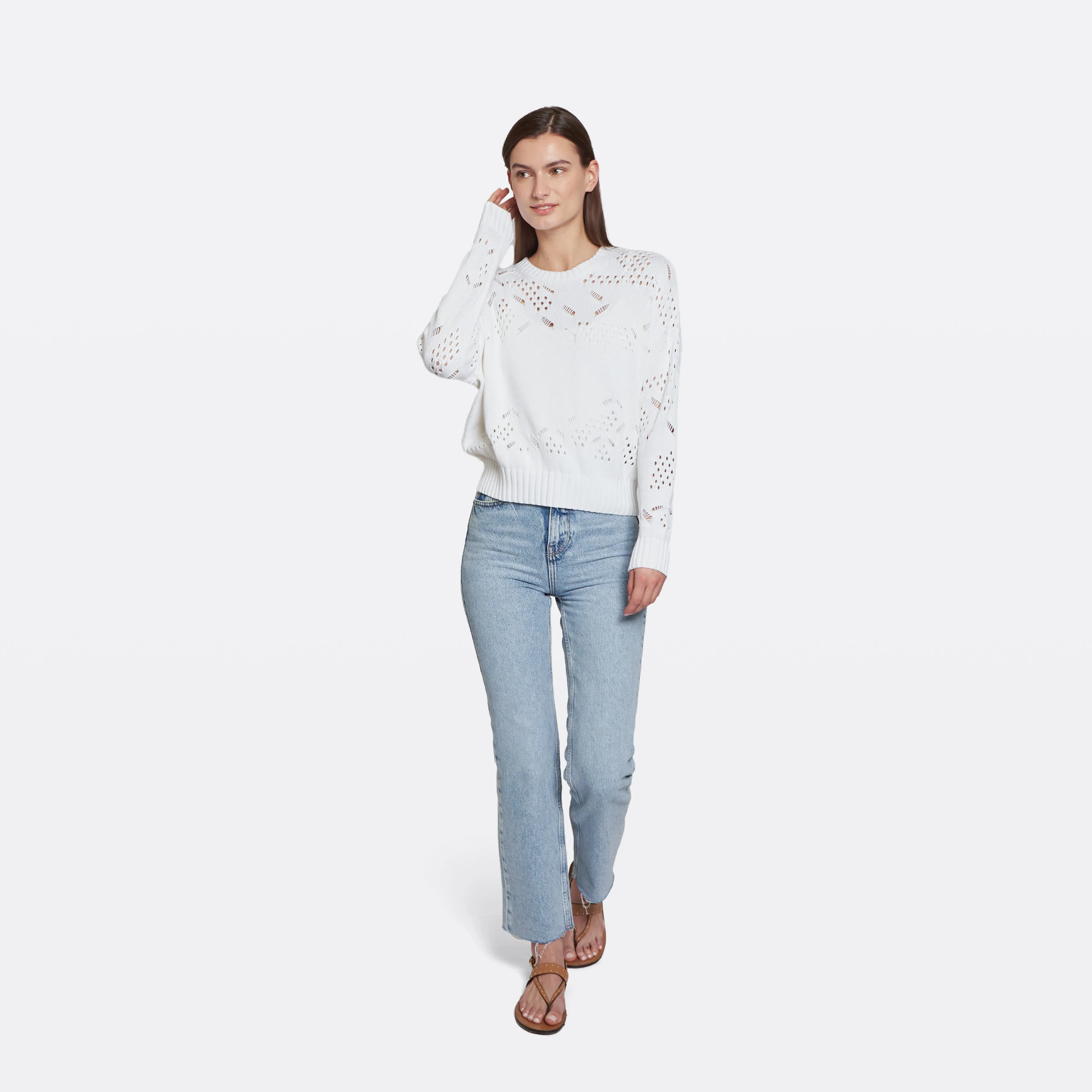 Open Ladder Stitch Boxy Crew in Bleach White sold by Autumn Cashmere product image thumbnail 2