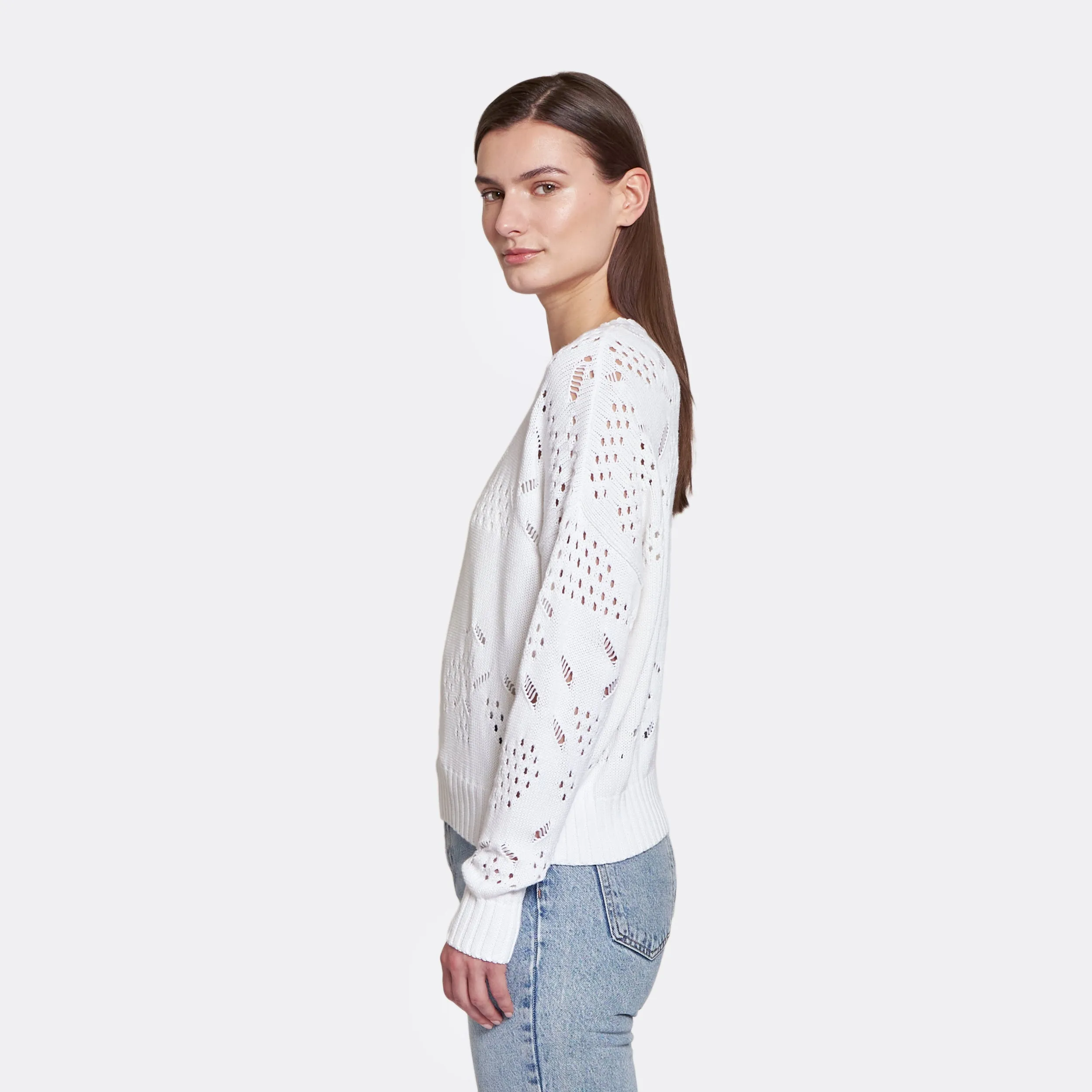 Open Ladder Stitch Boxy Crew in Bleach White sold by Autumn Cashmere product image thumbnail 4