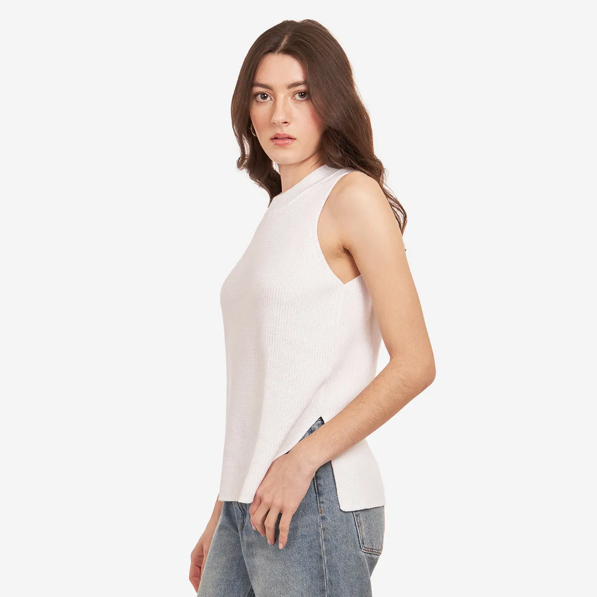 Sleeveless Shaker Crew in White sold by Autumn Cashmere product image thumbnail 2