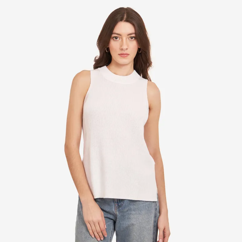 Sleeveless Shaker Crew in White sold by Autumn Cashmere