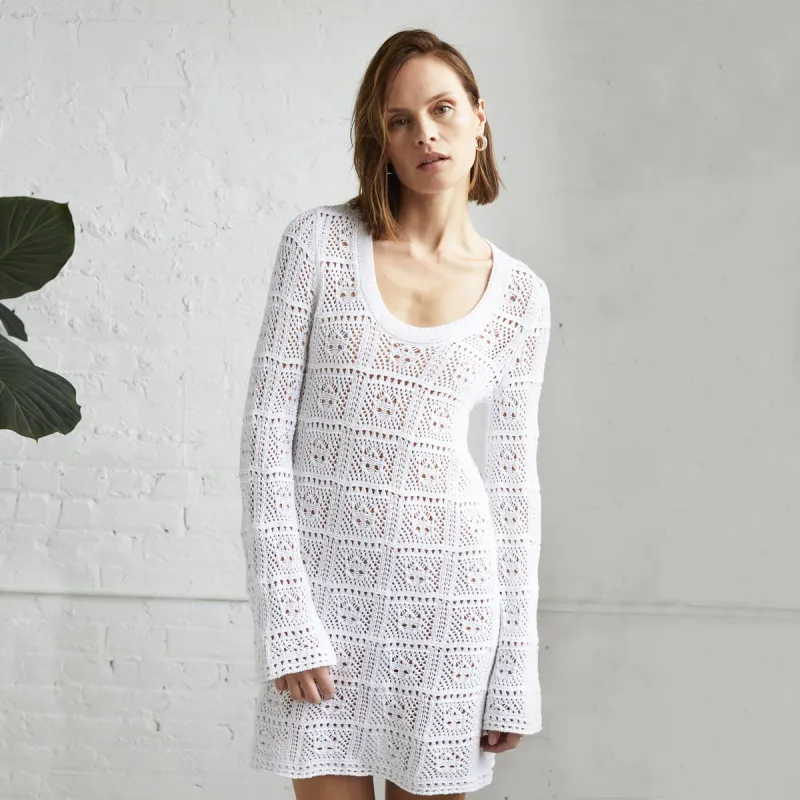 Patchwork Mini Dress Bell Sleeve sold by Autumn Cashmere