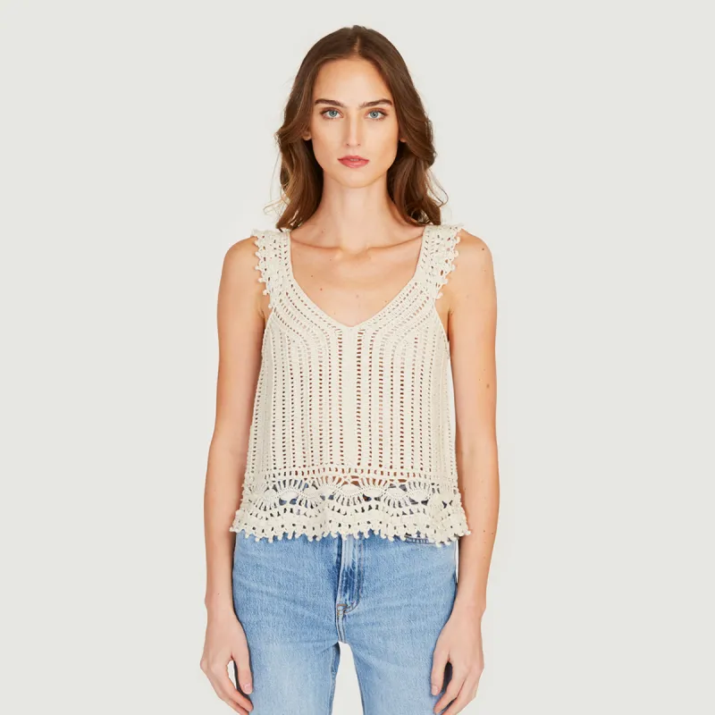 Crochet Cami Top in Hemp sold by Autumn Cashmere