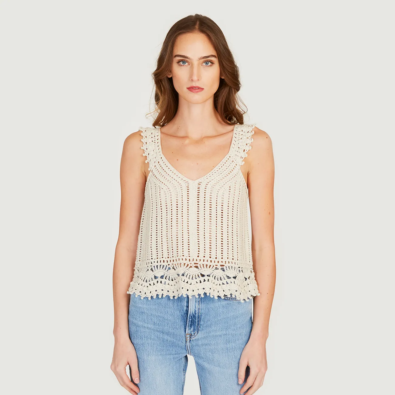 Crochet Cami Top in Hemp sold by Autumn Cashmere