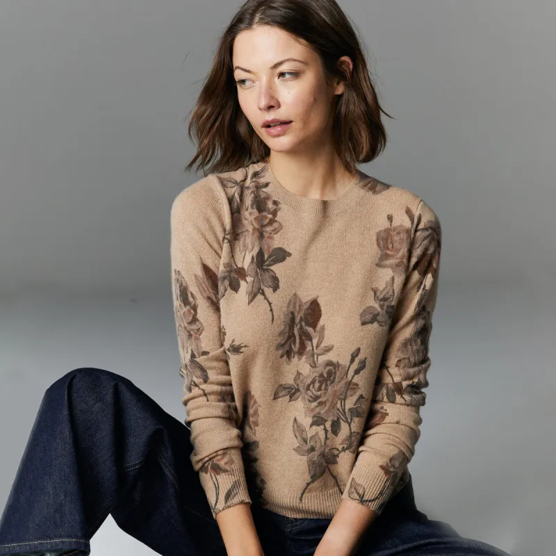 Tonal Floral Print Crew sold by Autumn Cashmere