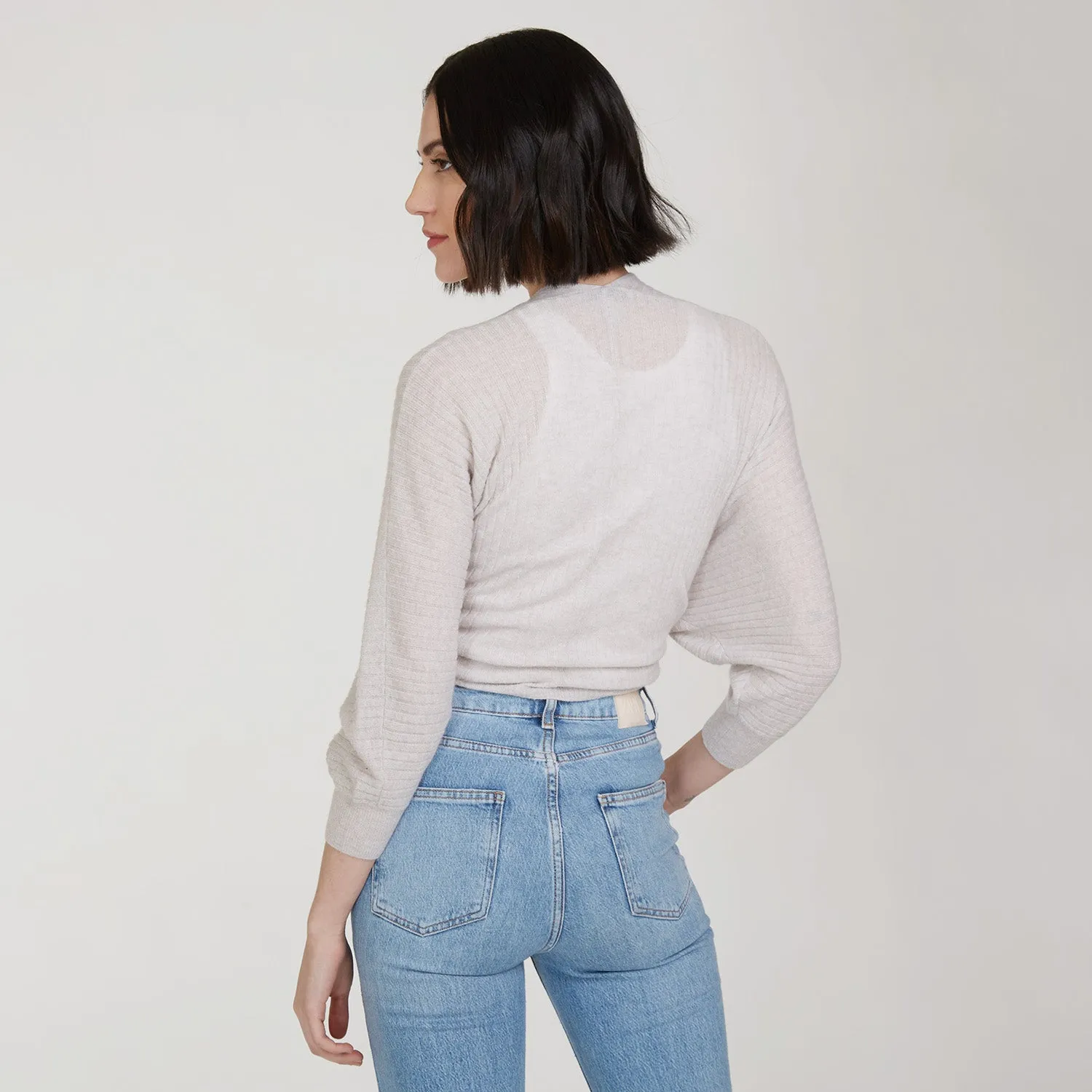 Rib Fringed Tie Front Dolman in Birch sold by Autumn Cashmere product image thumbnail 4