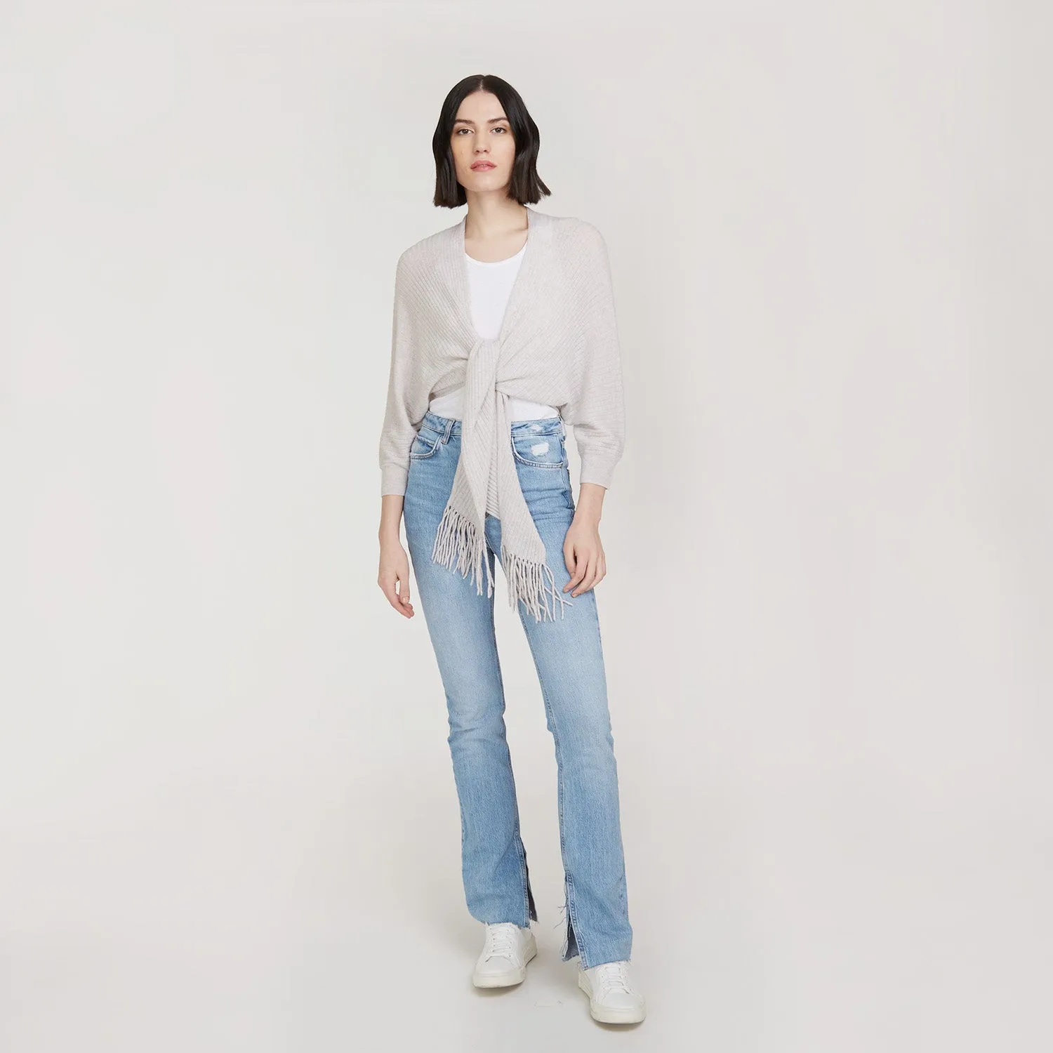 Rib Fringed Tie Front Dolman in Birch sold by Autumn Cashmere product image thumbnail 5