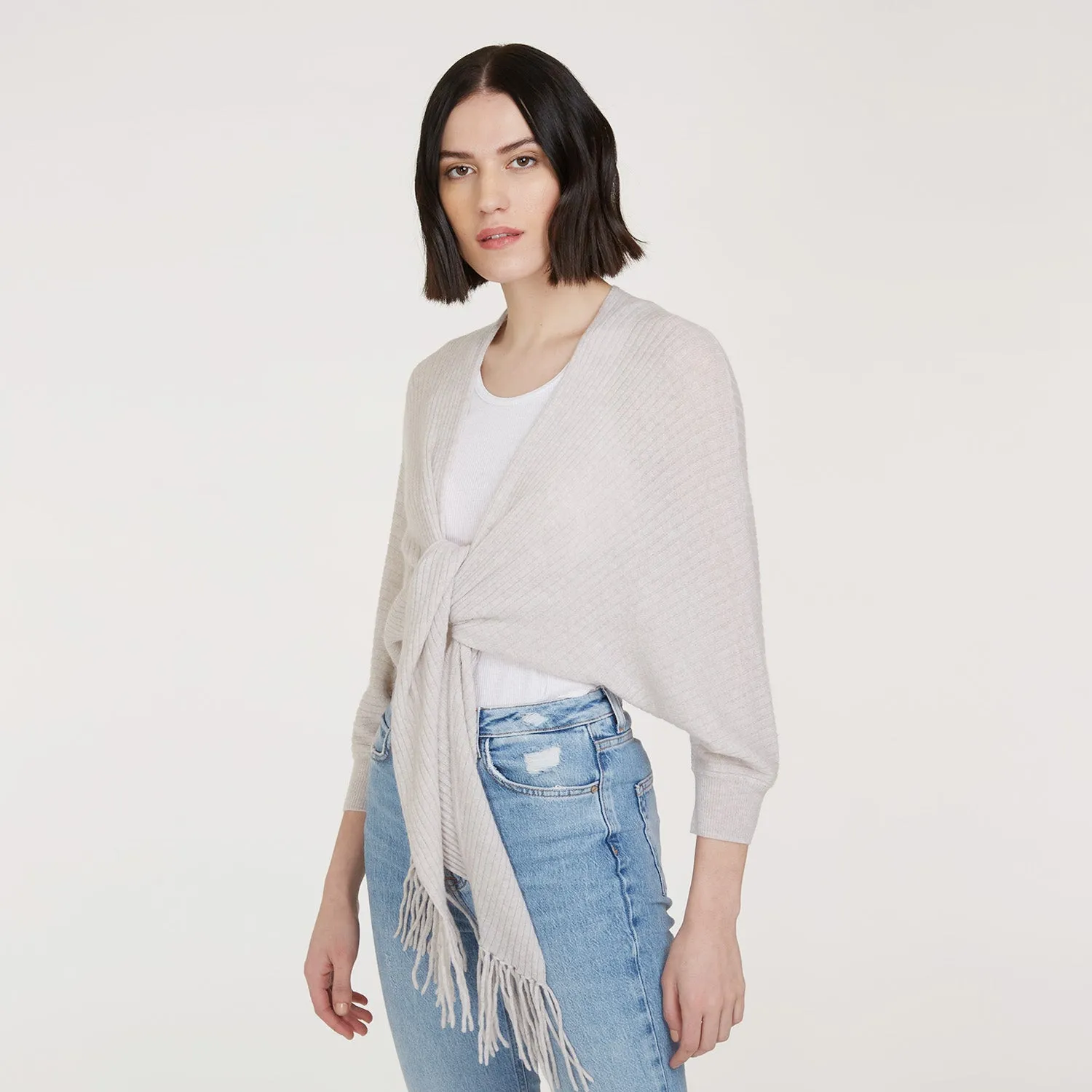 Rib Fringed Tie Front Dolman in Birch sold by Autumn Cashmere product image thumbnail 3