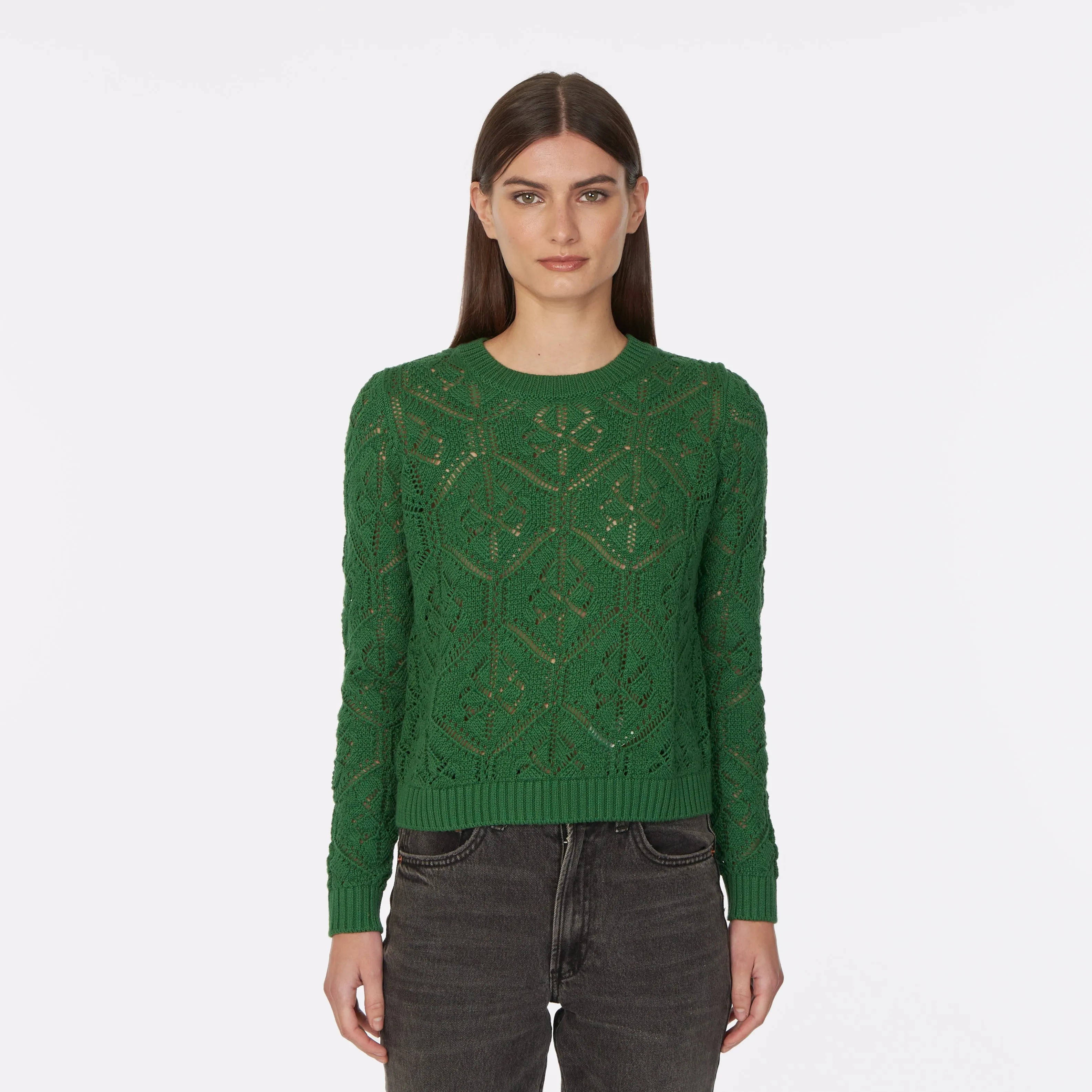 Diamond Stitch Open Pointelle Crew sold by Autumn Cashmere