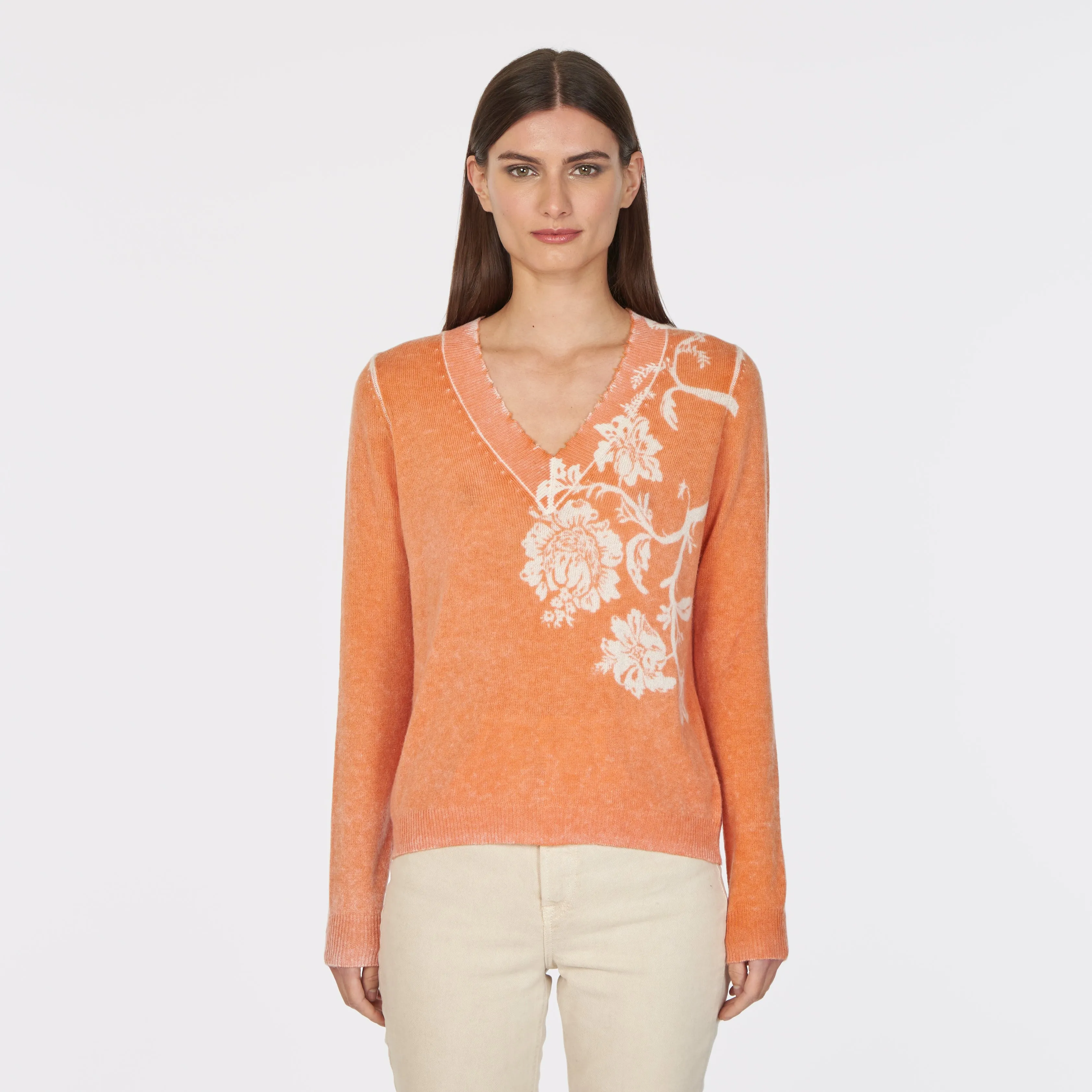 Inked Asymmetric Floral V-Neck sold by Autumn Cashmere