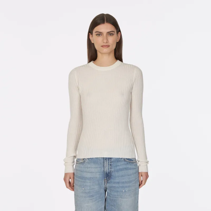 Rib Crew in Chalk sold by Autumn Cashmere