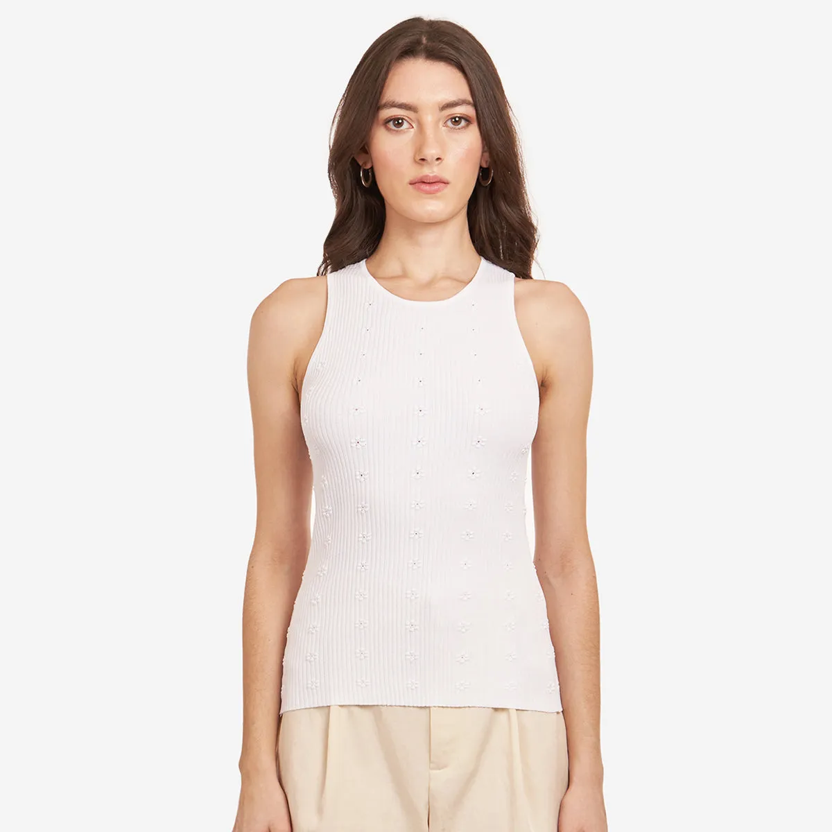 Flower Rib Tank in White sold by Autumn Cashmere