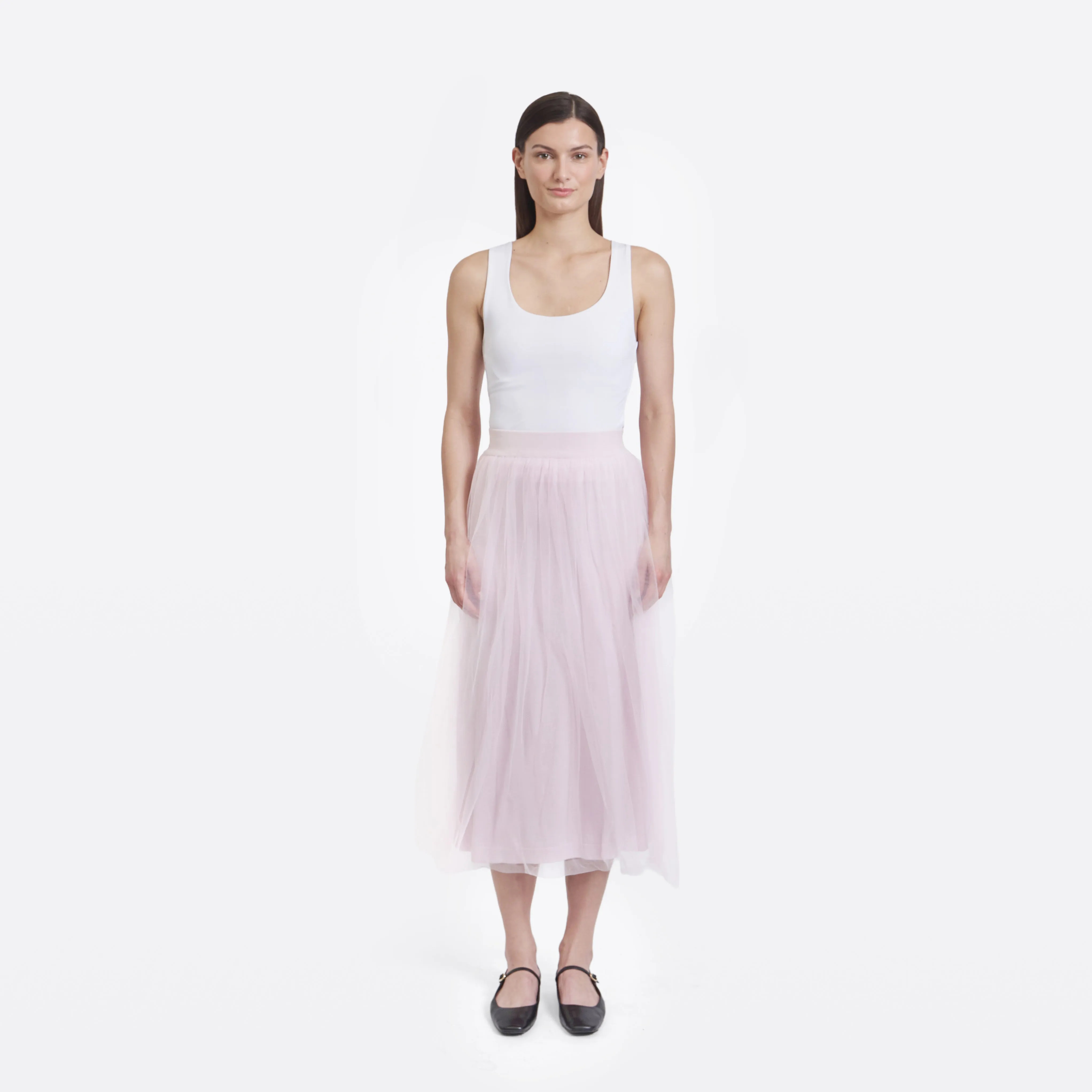 Gathered Skirt W/ Tulle in Powder Pink sold by Autumn Cashmere