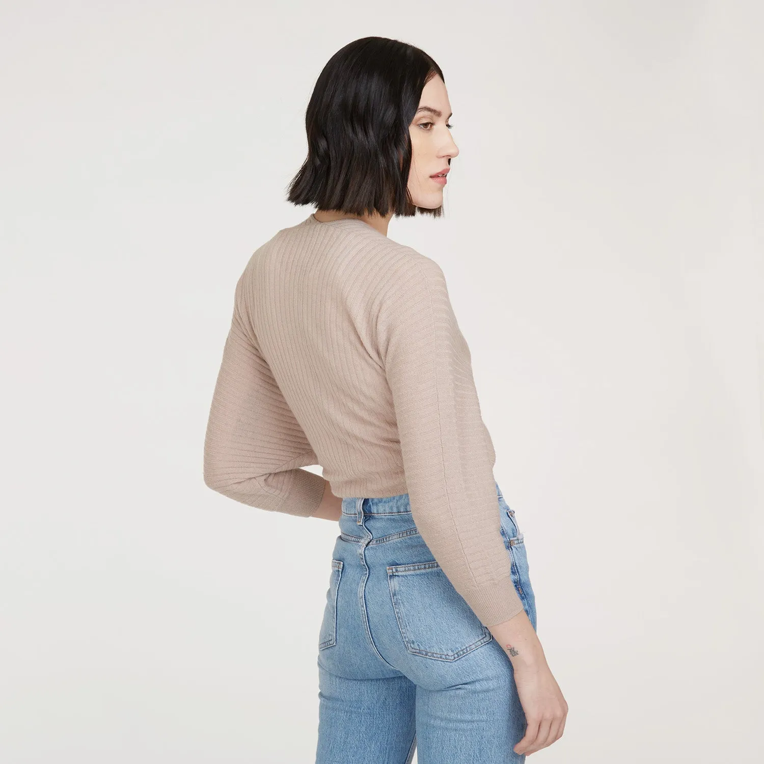 Rib Fringed Tie Front Dolman in Fawn sold by Autumn Cashmere product image thumbnail 4