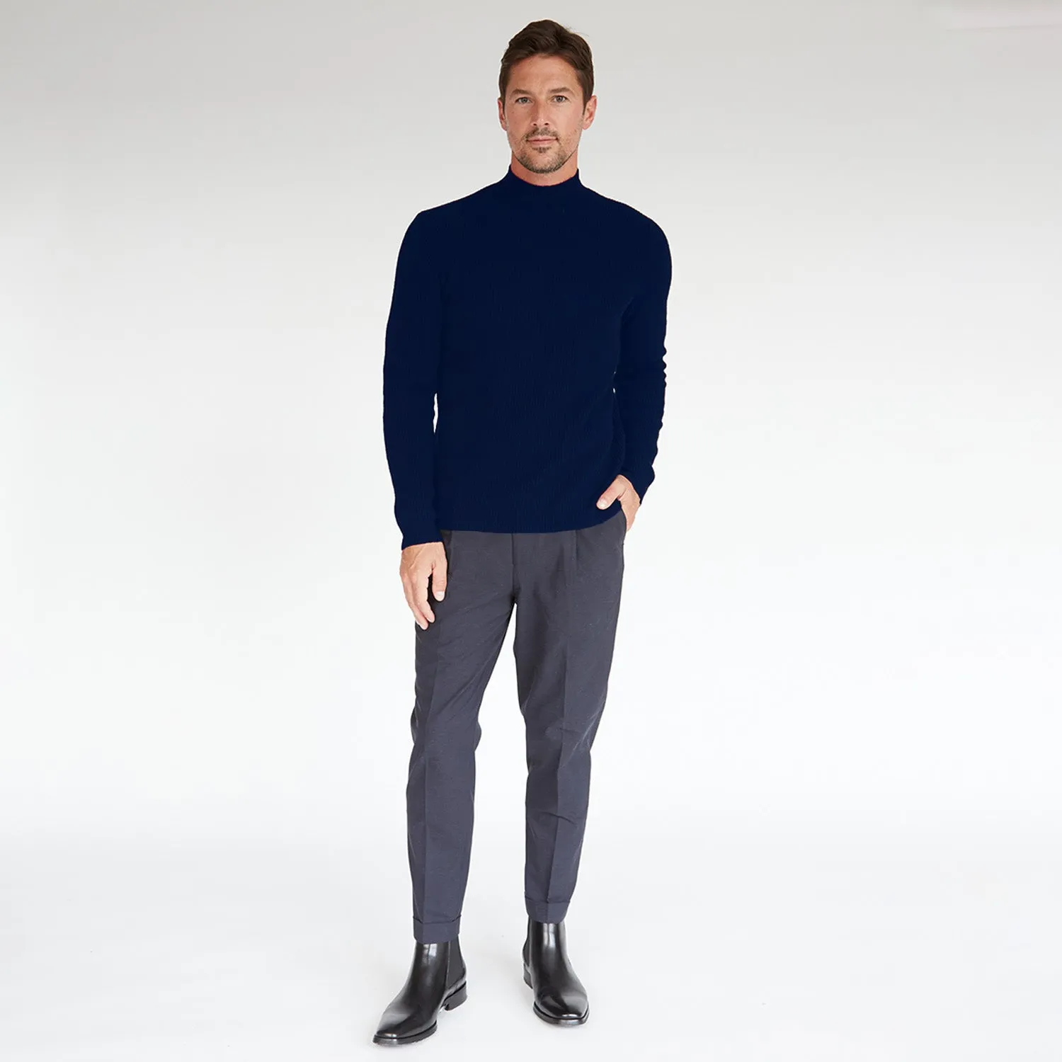 Mock Neck with Shaker Stitch in Navy sold by Autumn Cashmere product image thumbnail 2