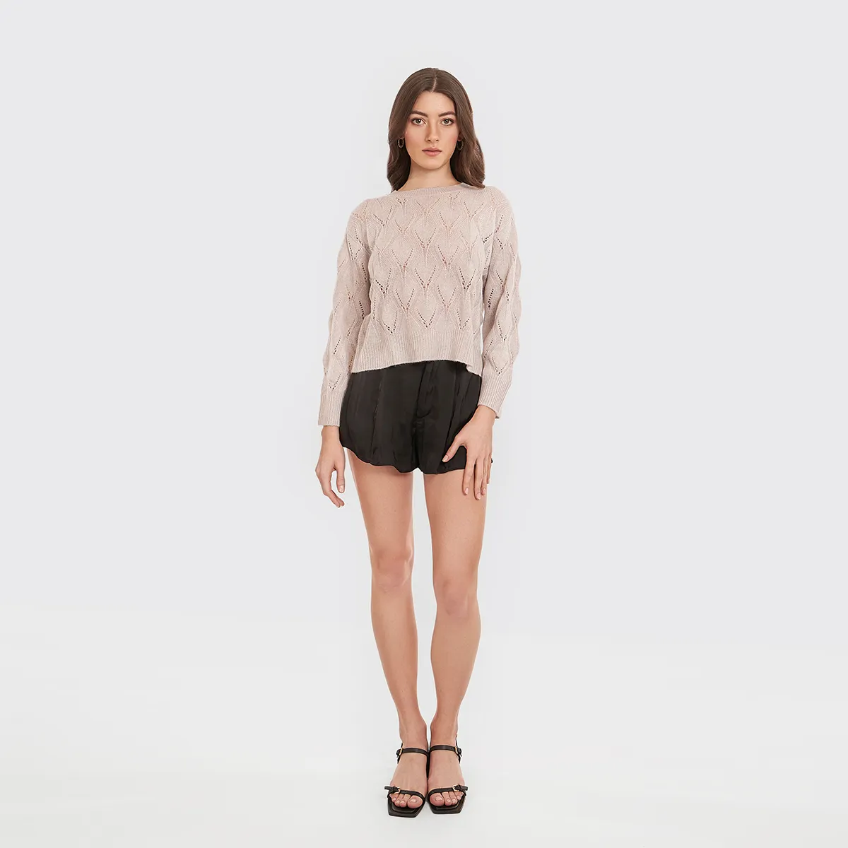 Leaf Pointelle Cropped Boxy Crew in Birch sold by Autumn Cashmere product image thumbnail 4