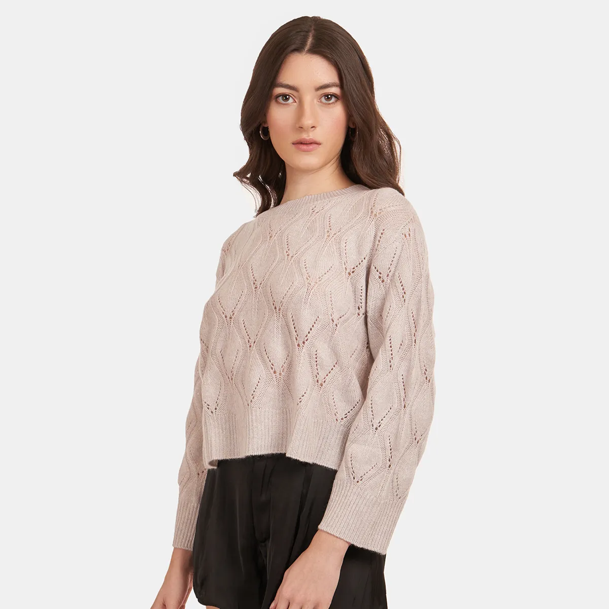Leaf Pointelle Cropped Boxy Crew in Birch sold by Autumn Cashmere product image thumbnail 2