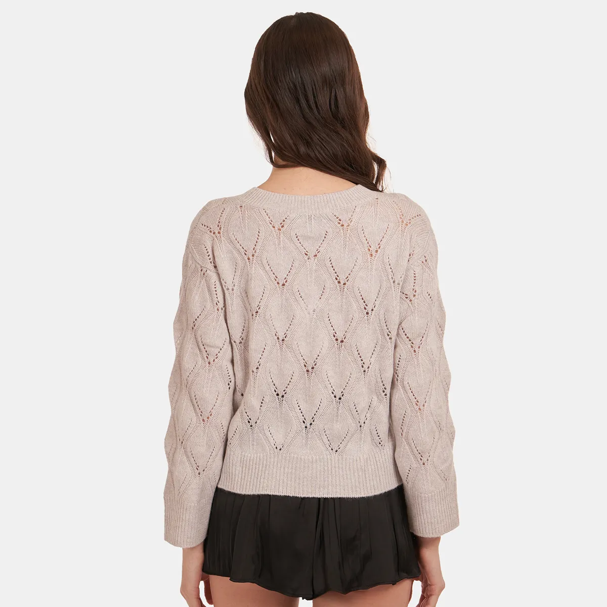 Leaf Pointelle Cropped Boxy Crew in Birch sold by Autumn Cashmere product image thumbnail 3