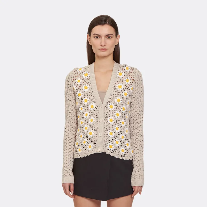 Hand Crochet Daisy Cardigan in Sand Dollar Combo sold by Autumn Cashmere