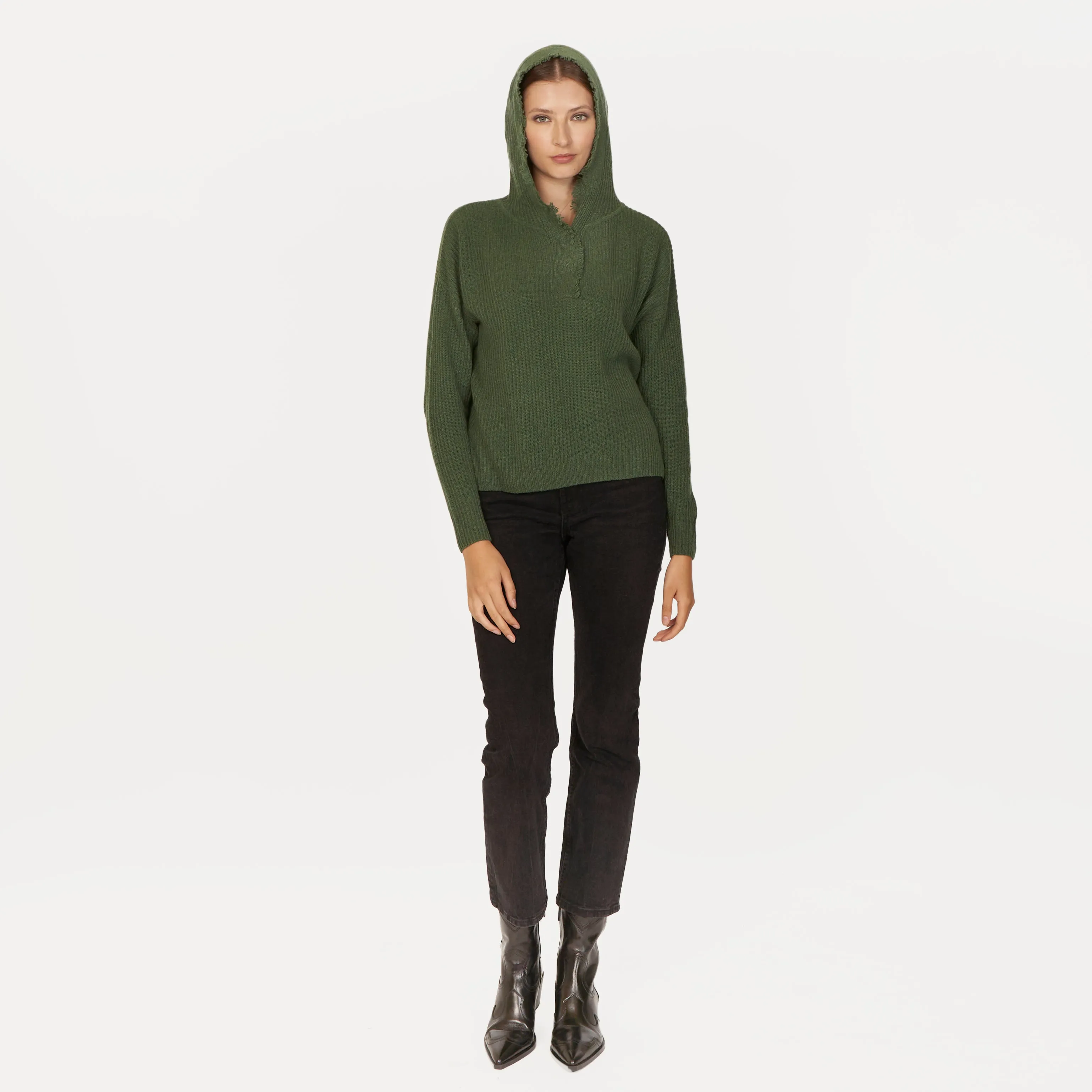 Boxy Shaker Fringe Hoodie W/ Snaps in Pickle sold by Autumn Cashmere product image thumbnail 2