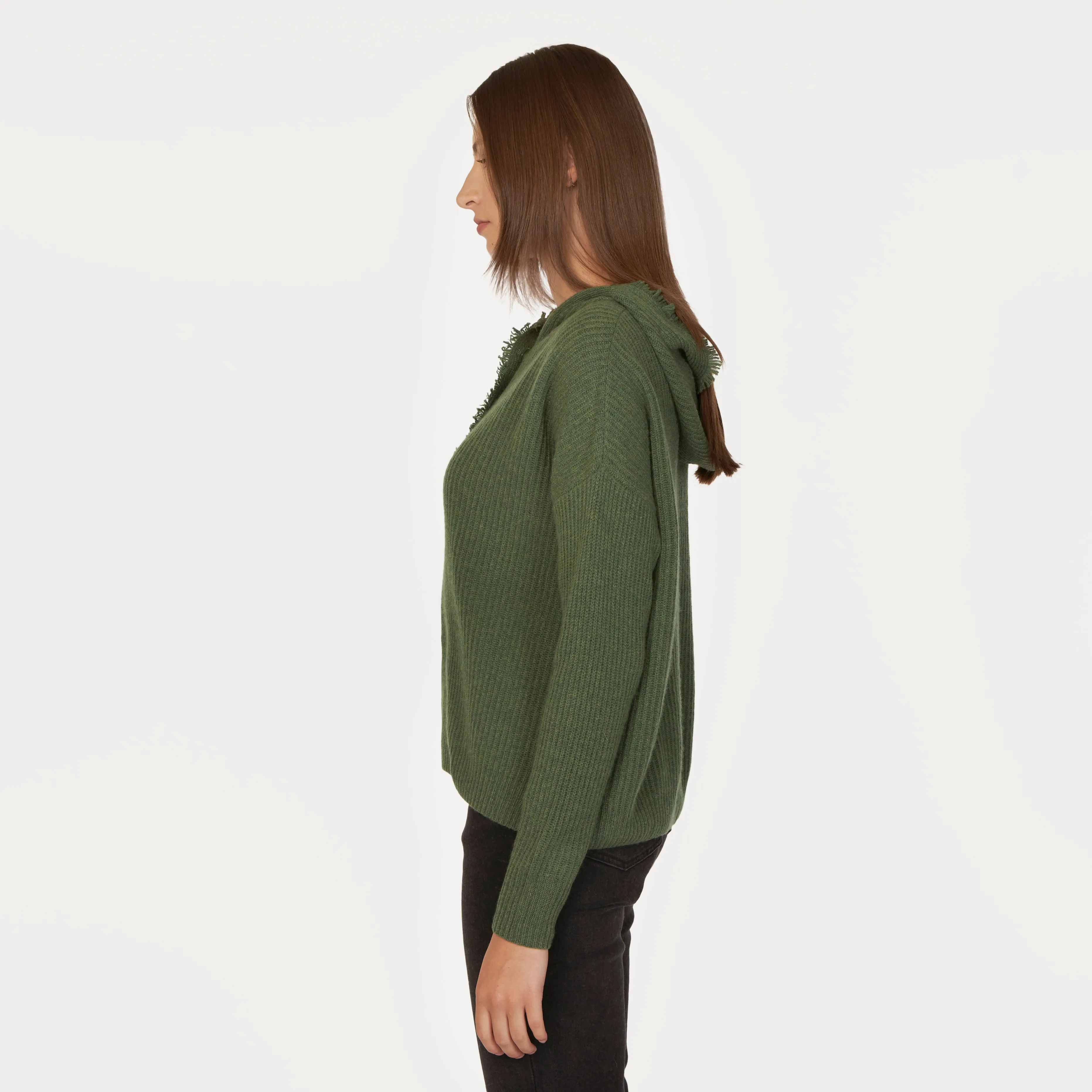 Boxy Shaker Fringe Hoodie W/ Snaps in Pickle sold by Autumn Cashmere product image thumbnail 5