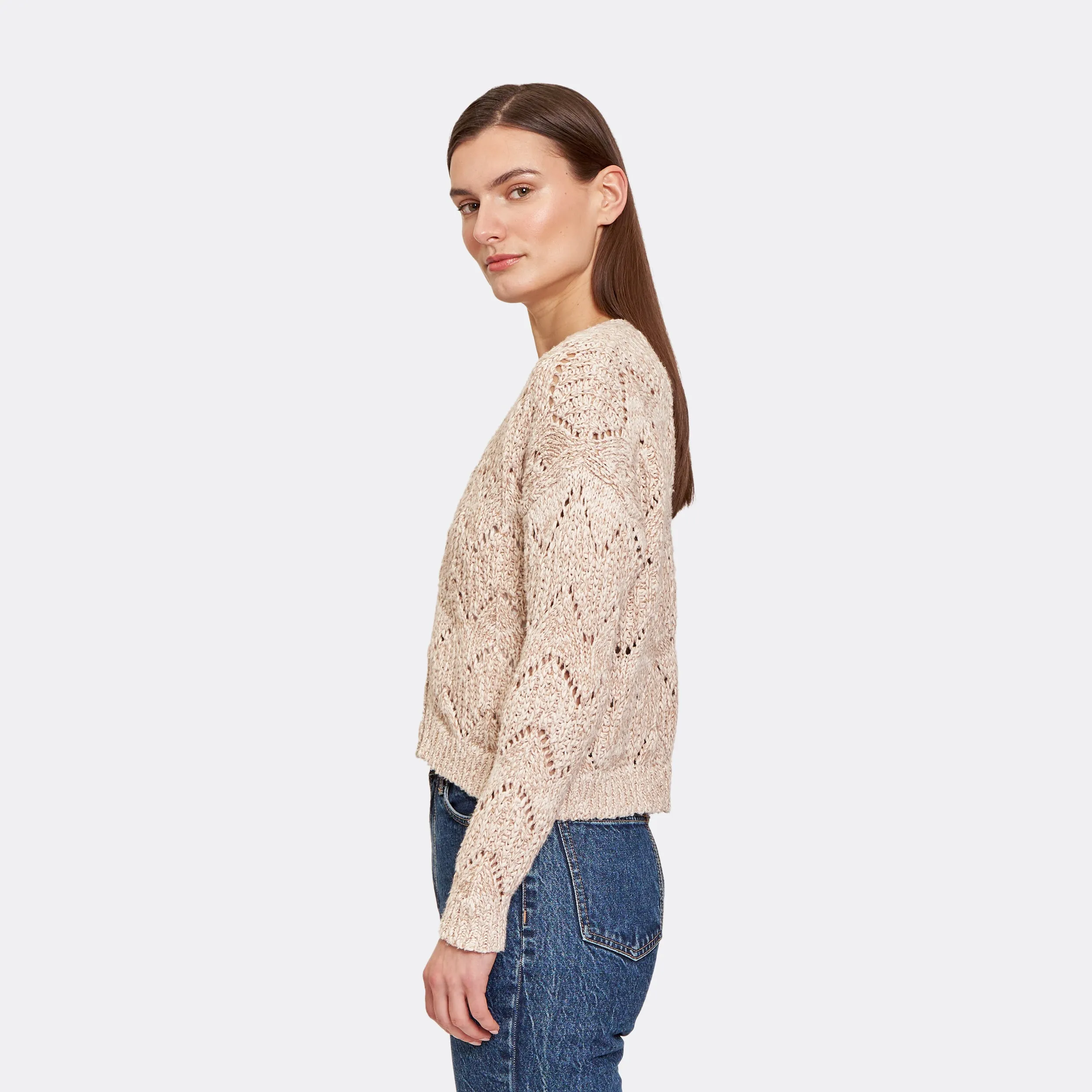 Pointelle Stitch Cardigan w/ Marled Colors in Sand Combo sold by Autumn Cashmere product image thumbnail 5