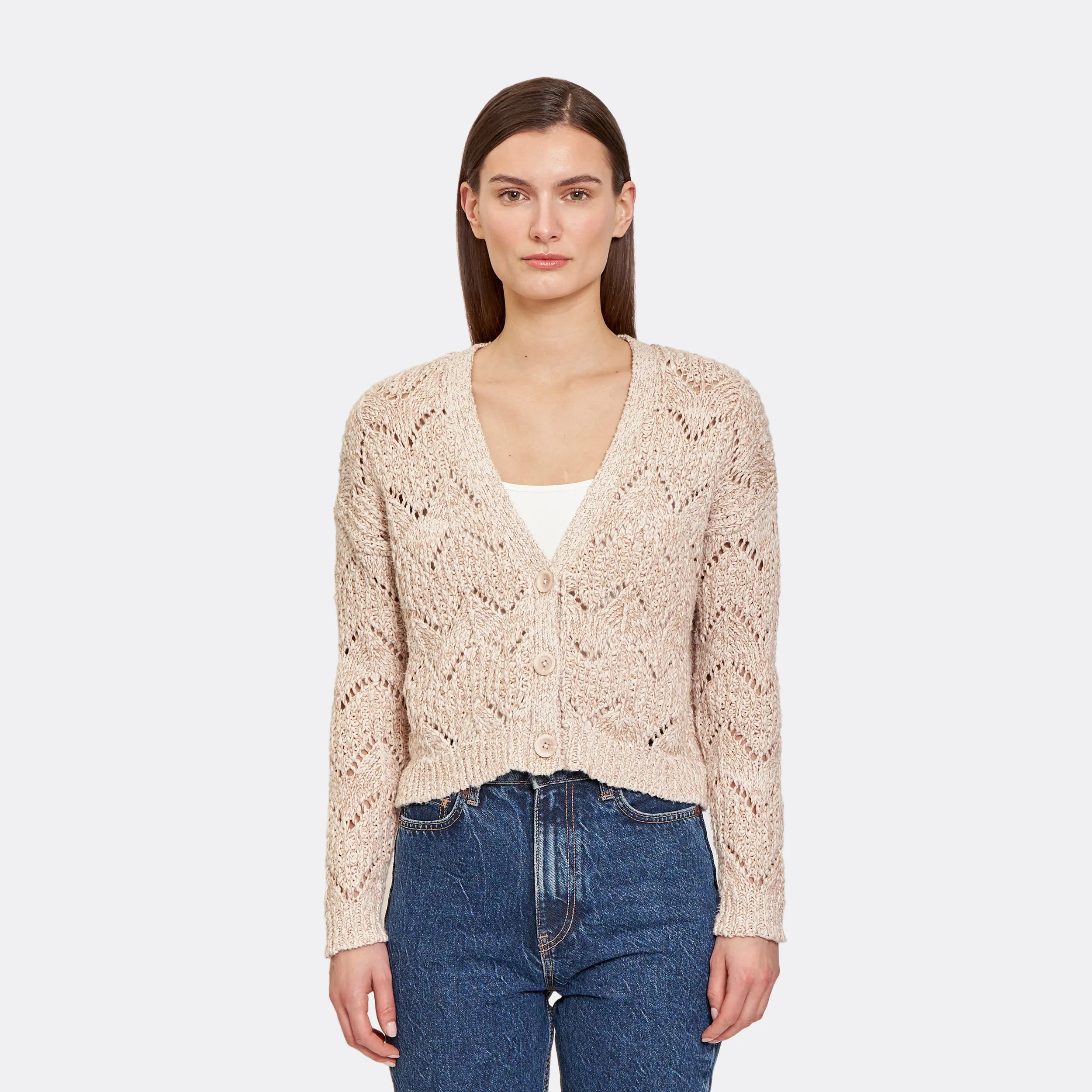 Pointelle Stitch Cardigan w/ Marled Colors in Sand Combo sold by Autumn Cashmere product image thumbnail 4