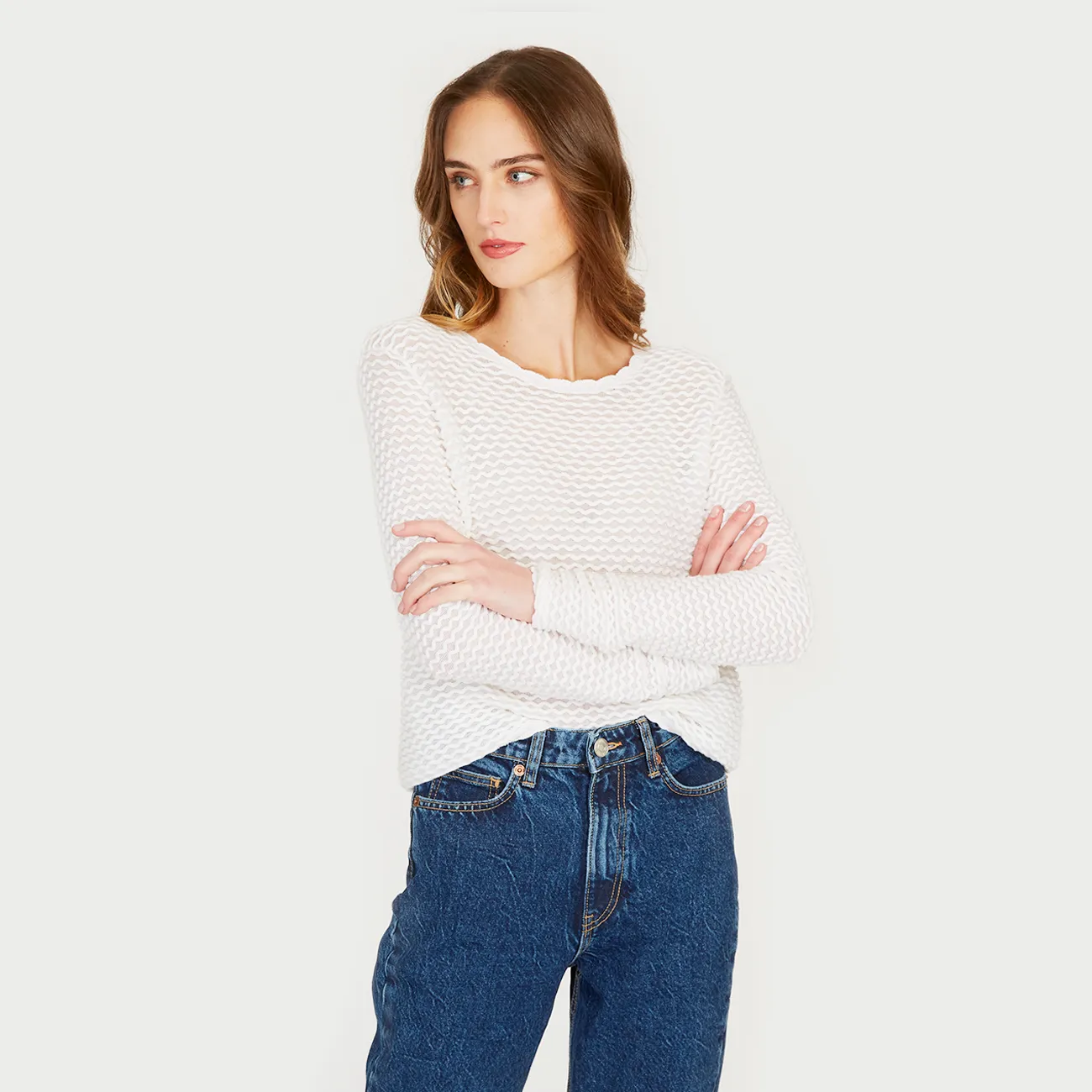 Shadow Diamond Pattern Crew in White sold by Autumn Cashmere product image thumbnail 2