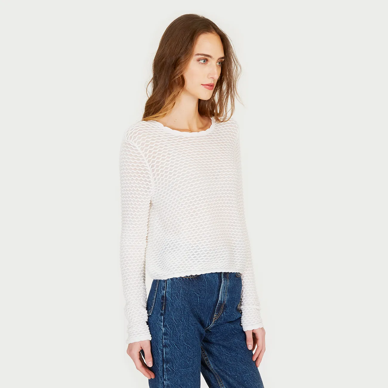 Shadow Diamond Pattern Crew in White sold by Autumn Cashmere product image thumbnail 4