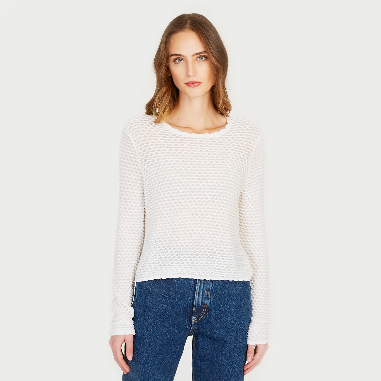 Shadow Diamond Pattern Crew in White sold by Autumn Cashmere product image thumbnail 3