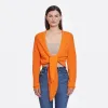 Tie Front Rib Cardigan in Nectarine sold by Autumn Cashmere