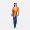 Tie Front Rib Cardigan in Nectarine sold by Autumn Cashmere