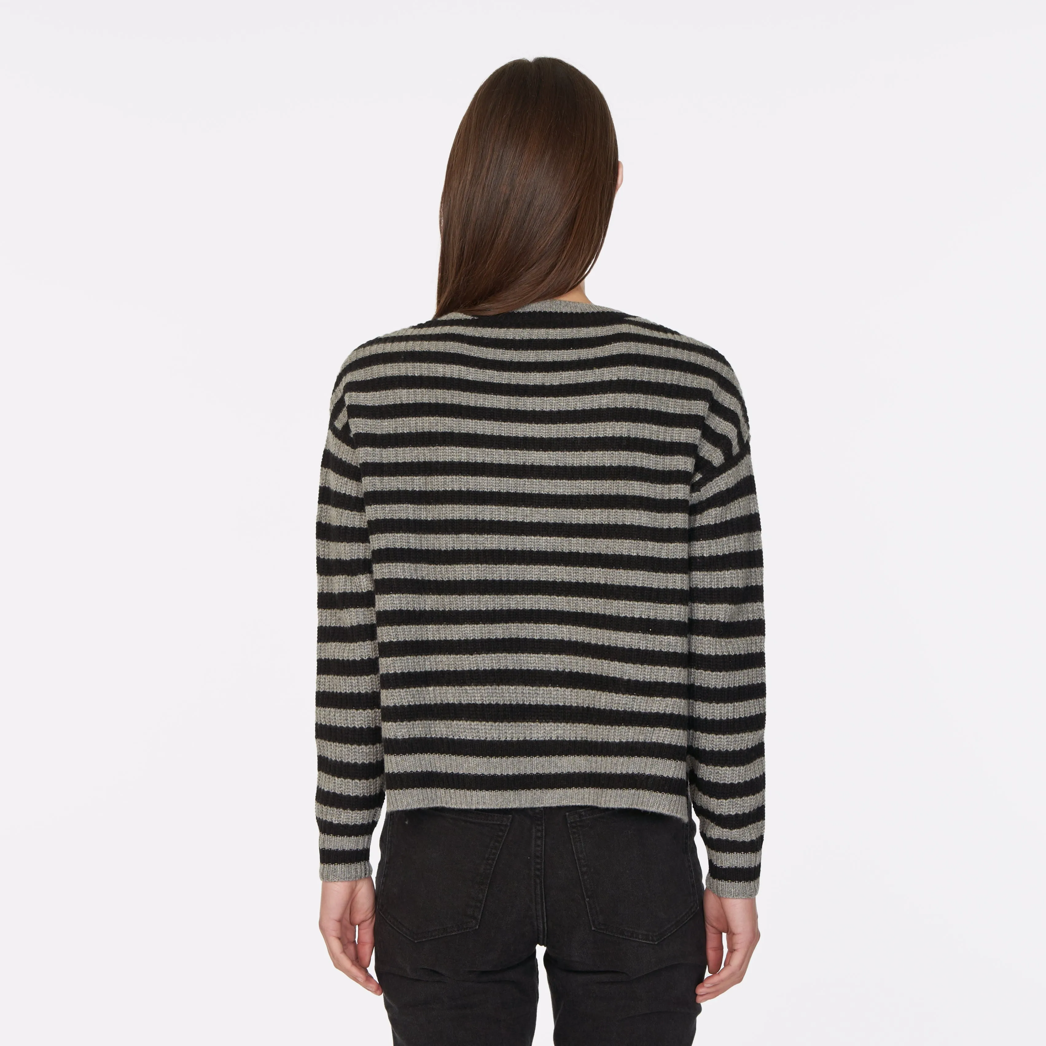 6 Ply Striped Shaker Crew in Cement/Black sold by Autumn Cashmere product image thumbnail 3