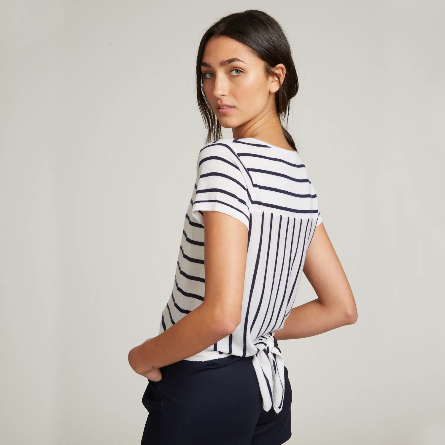 Striped Tie Back Tee sold by Autumn Cashmere