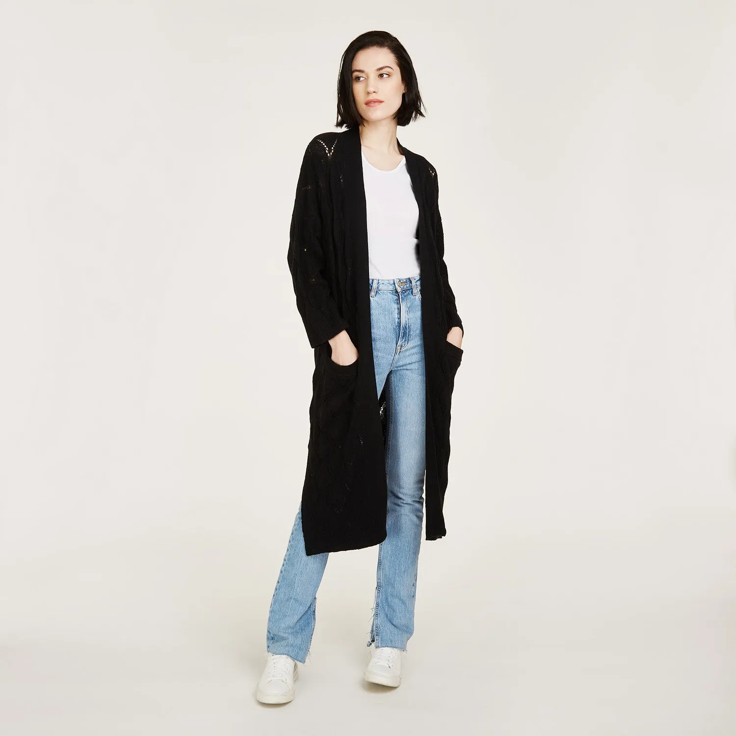 Leaf Pointelle Open Cardigan in Black sold by Autumn Cashmere product image thumbnail 2