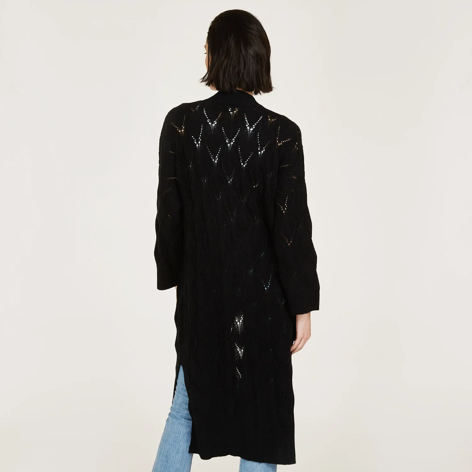 Leaf Pointelle Open Cardigan in Black sold by Autumn Cashmere product image thumbnail 4