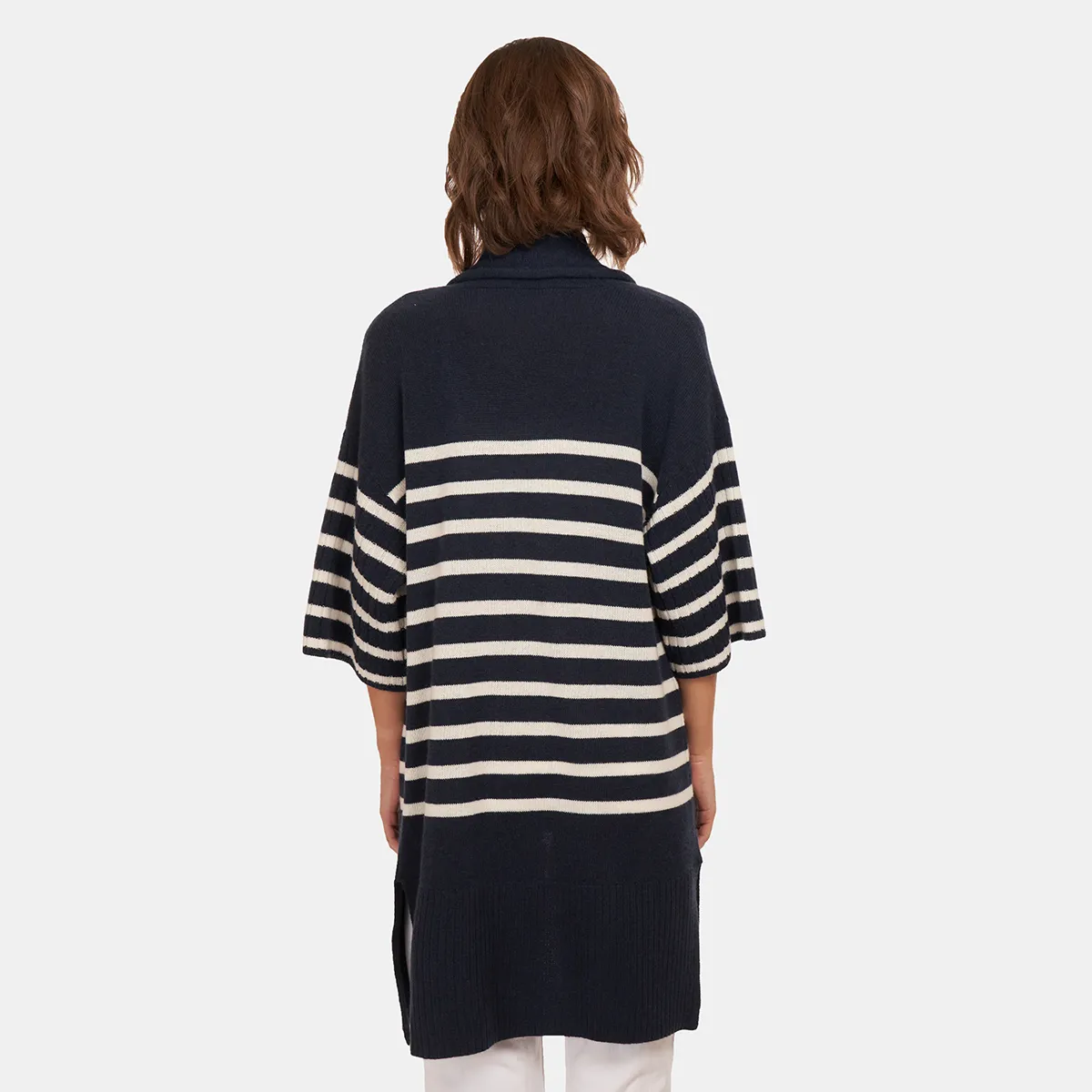 Breton Stripe Shawl Collar Throw in Navy White sold by Autumn Cashmere product image thumbnail 5