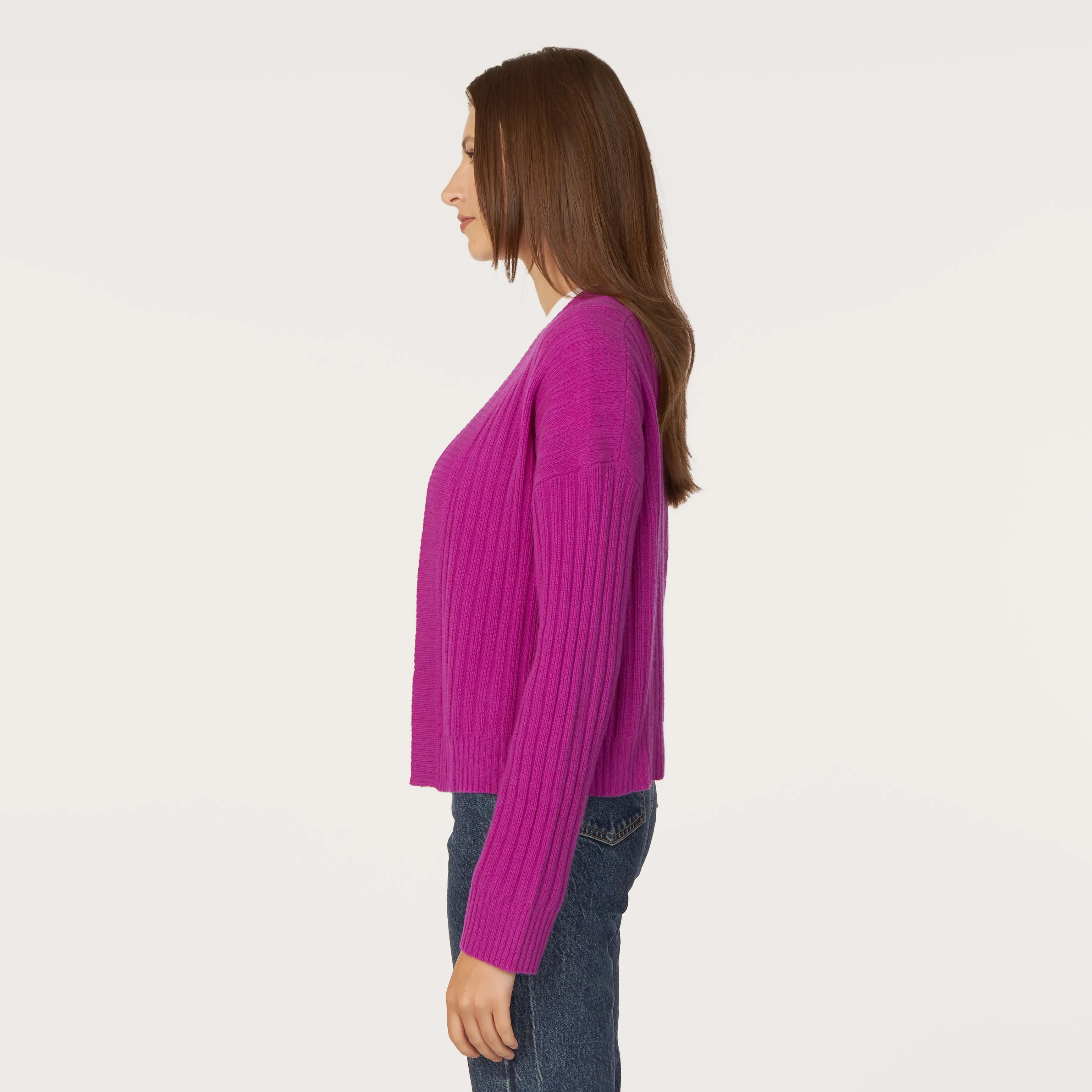 Rib Open Front Shrug in Hollyhock sold by Autumn Cashmere product image thumbnail 3