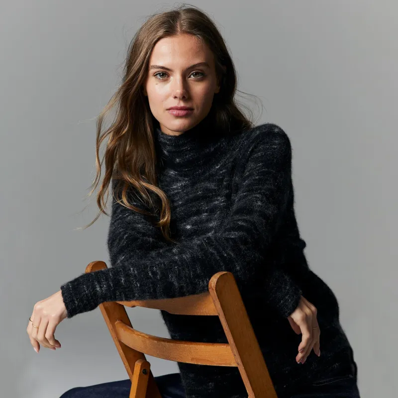 Space Dye Raglan Mock Neck in Black Marble sold by Autumn Cashmere