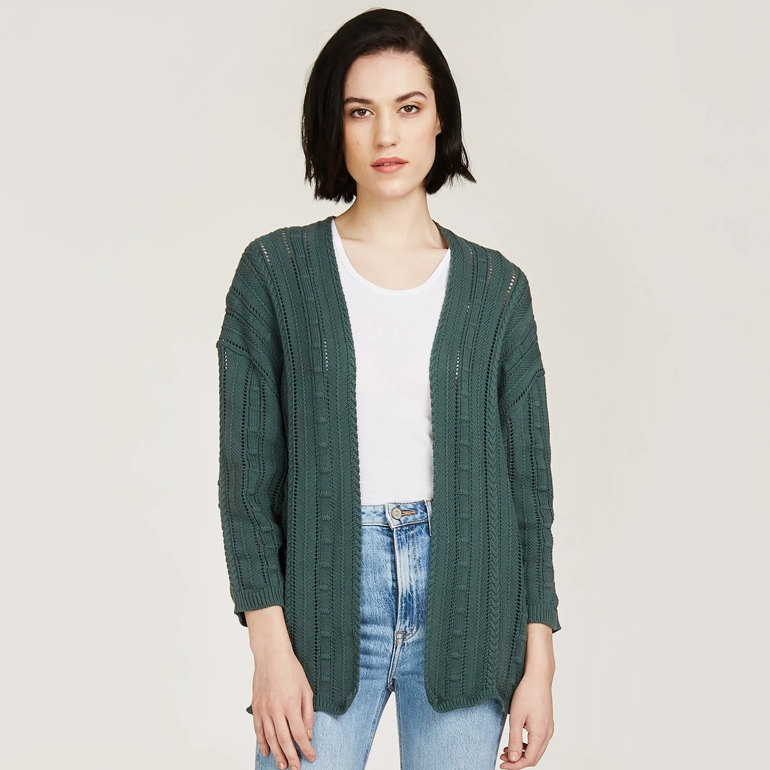 Open Pointelle Duster in Green sold by Autumn Cashmere